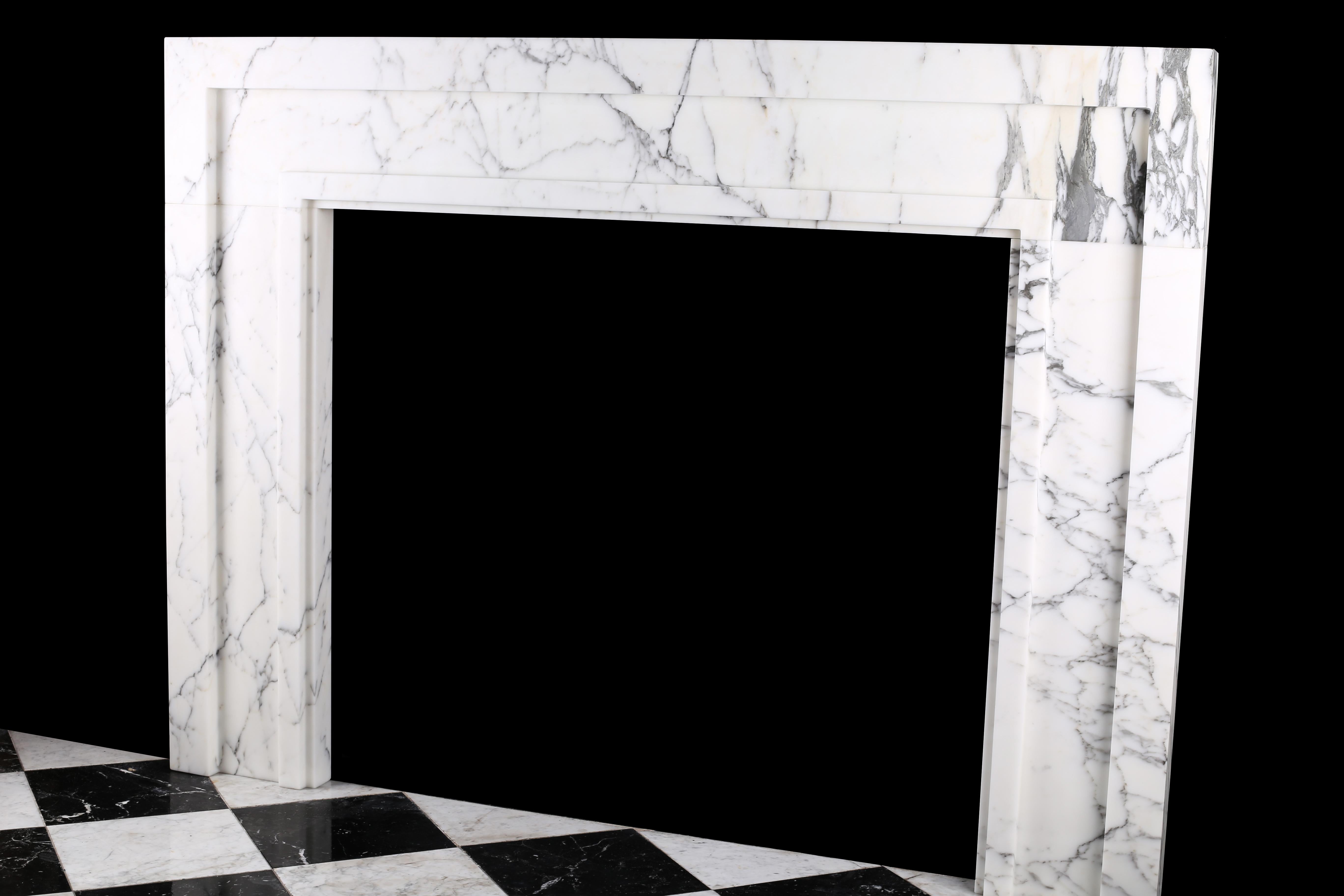 British Stylish, Elegant Grand Bolection Fireplace Surround in Italian Arabescato Marble For Sale