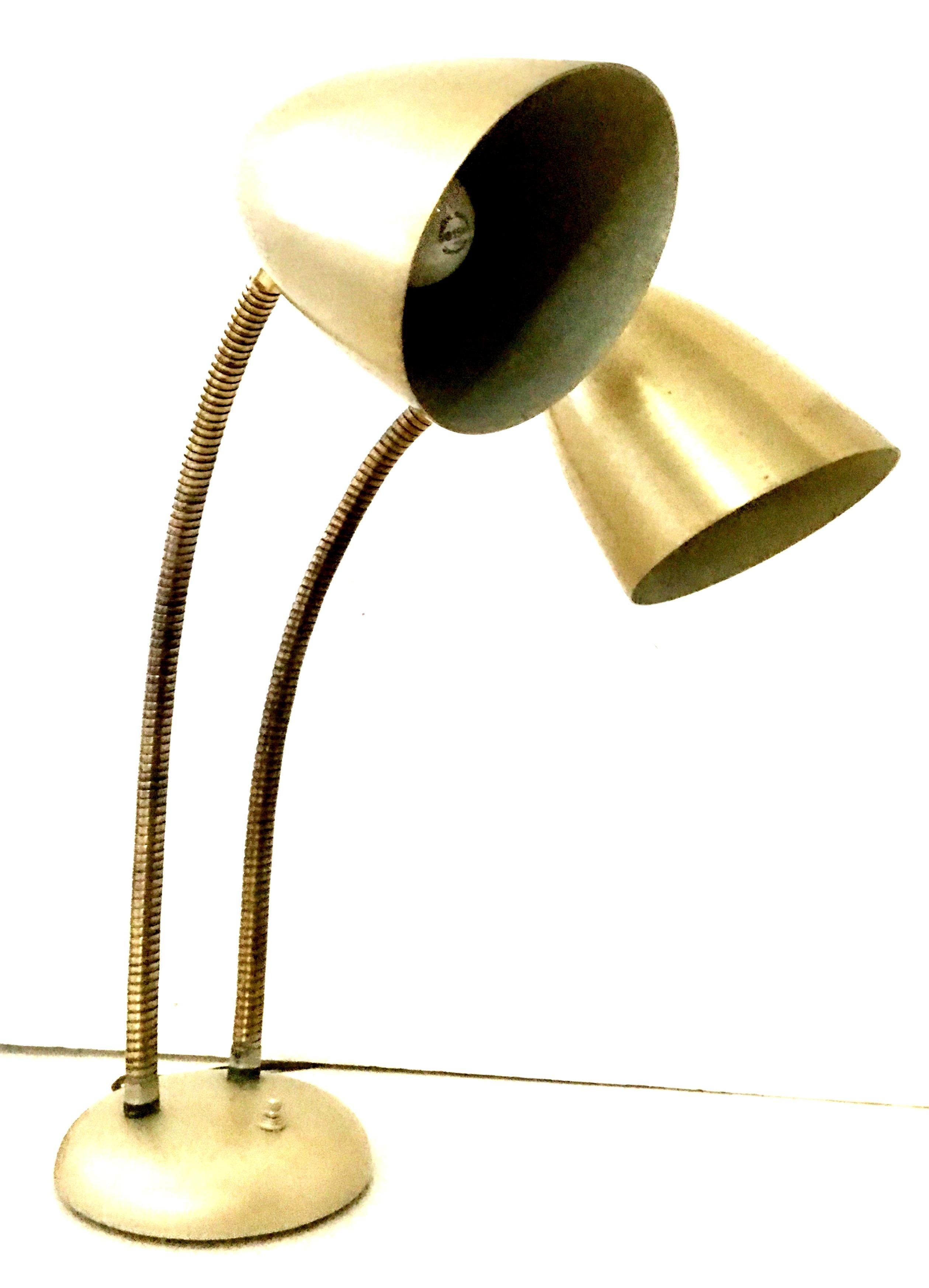Mid-Century Modern 1950'S Gold Double Shade Goose Neck Lamp by Prescolite For Sale