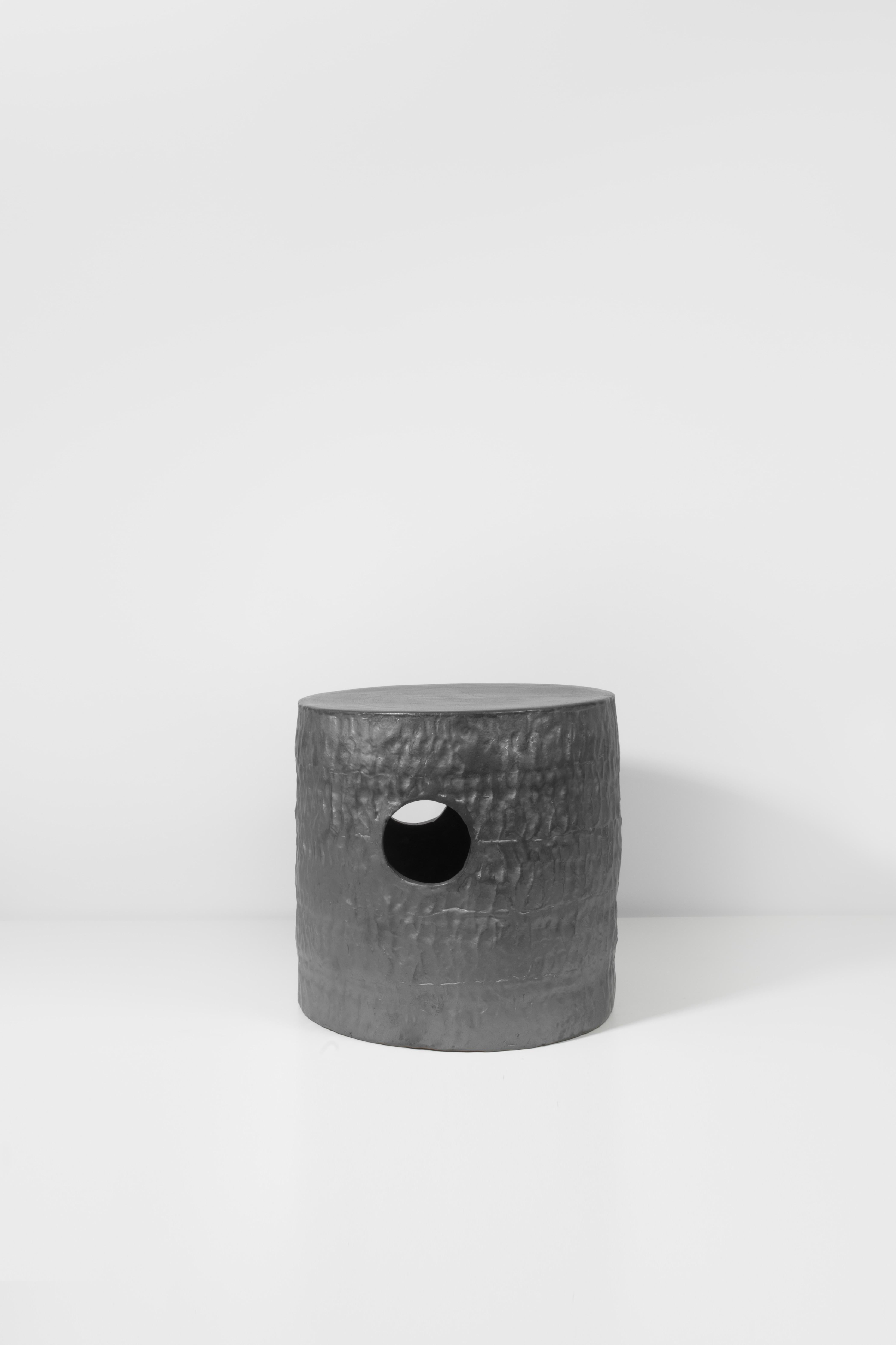 Minimalist Jonathan Nesci w/ Robert Pulley Ceramic Stool with Black Coppered Glaze 18/16
