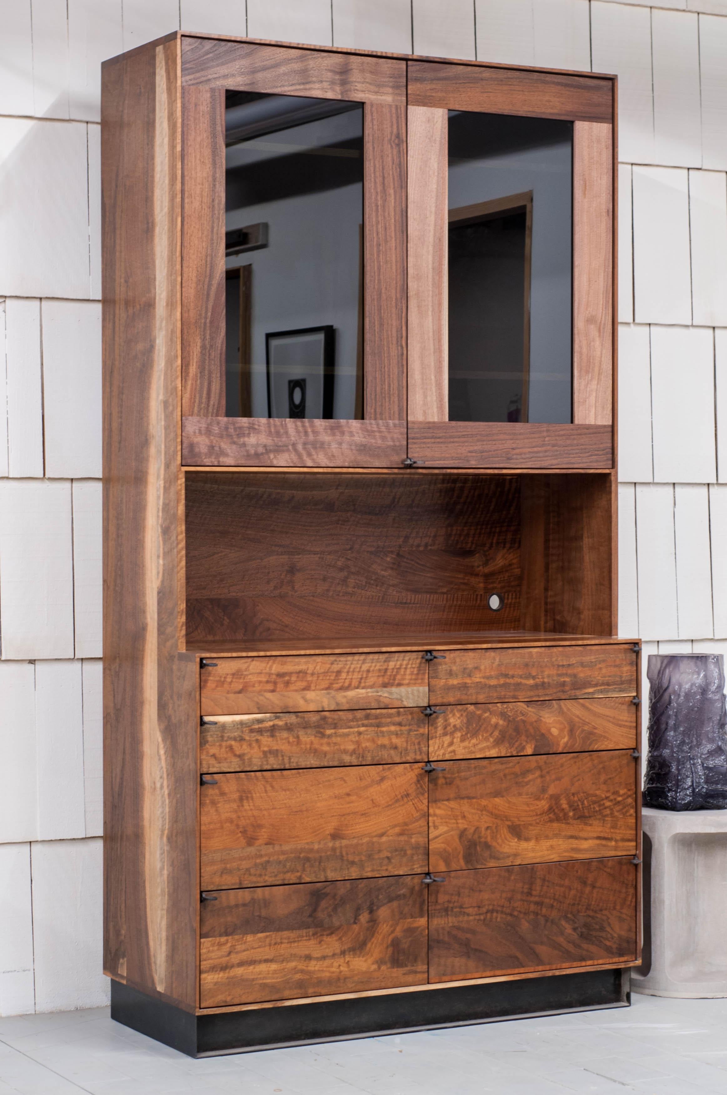 Canadian Field Hutch in Claro Walnut with Smoked Glass Doors