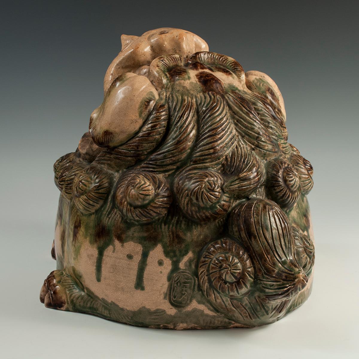Meiji 19th Century Ceramic Shishi Lion Hand Warmer, Japan