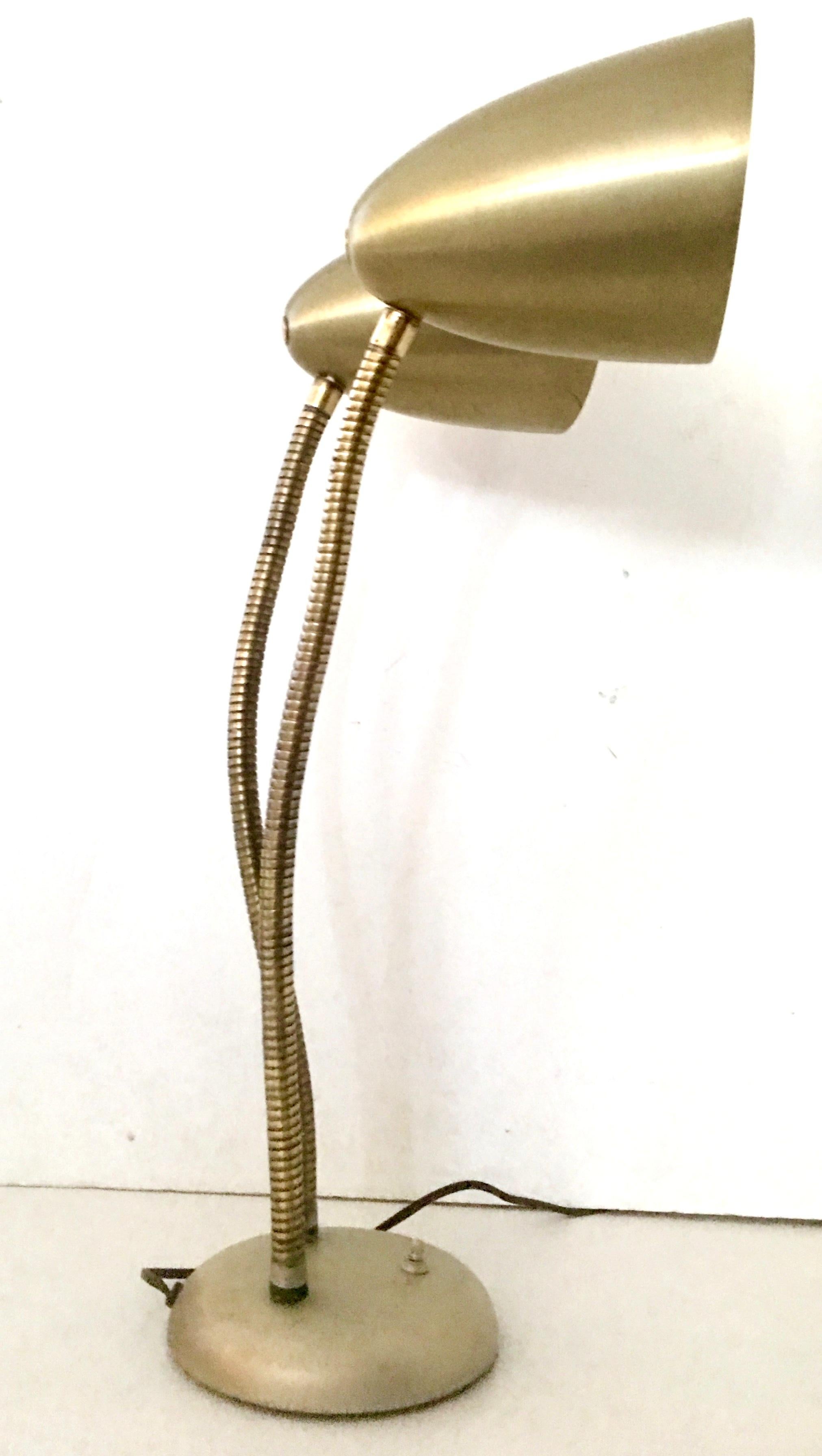 American 1950'S Gold Double Shade Goose Neck Lamp by Prescolite For Sale