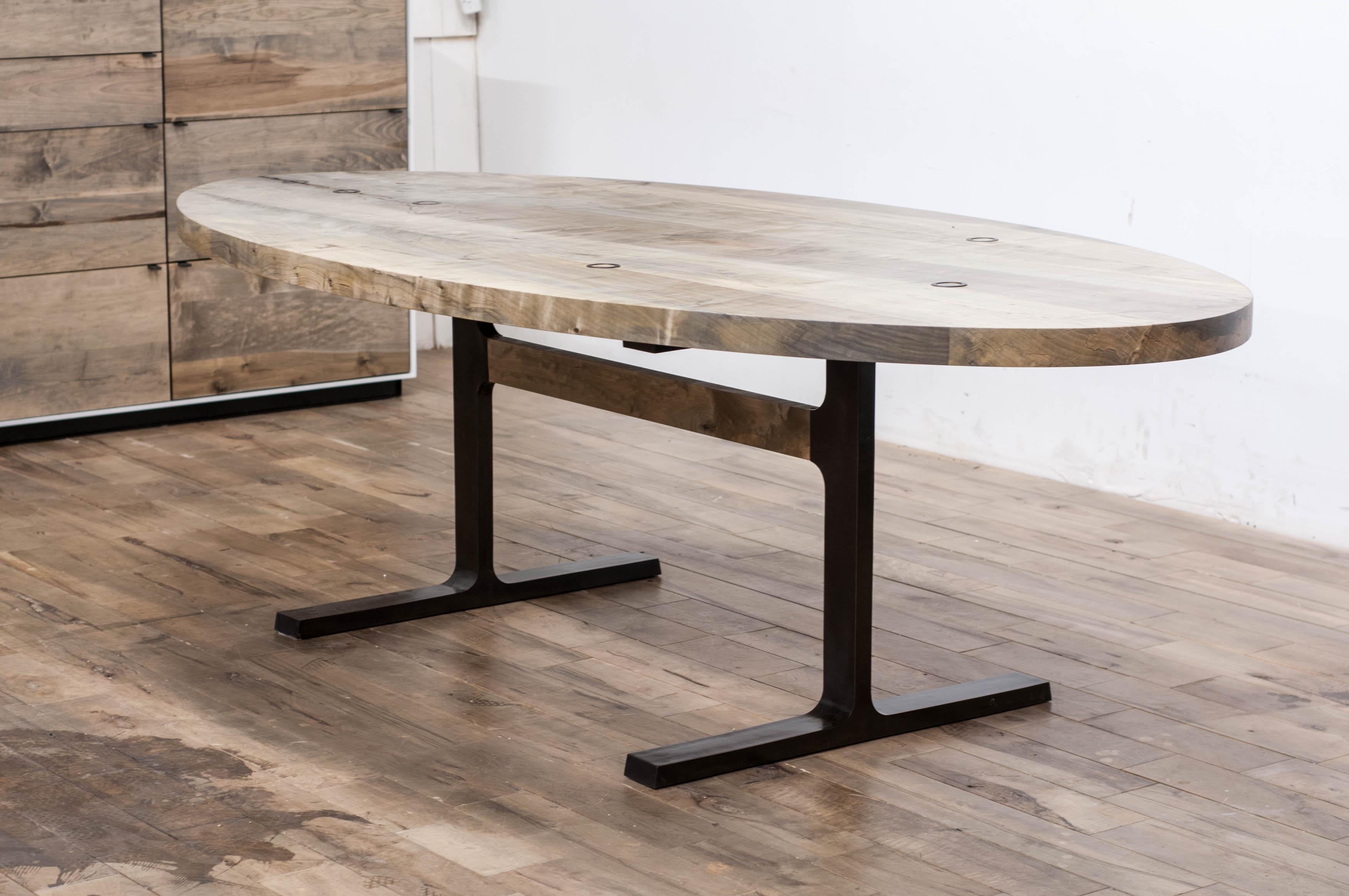 Oval Bronze Shaker Table in Oxidized Maple and Blackened Cast Bronze In New Condition In Vancouver, BC
