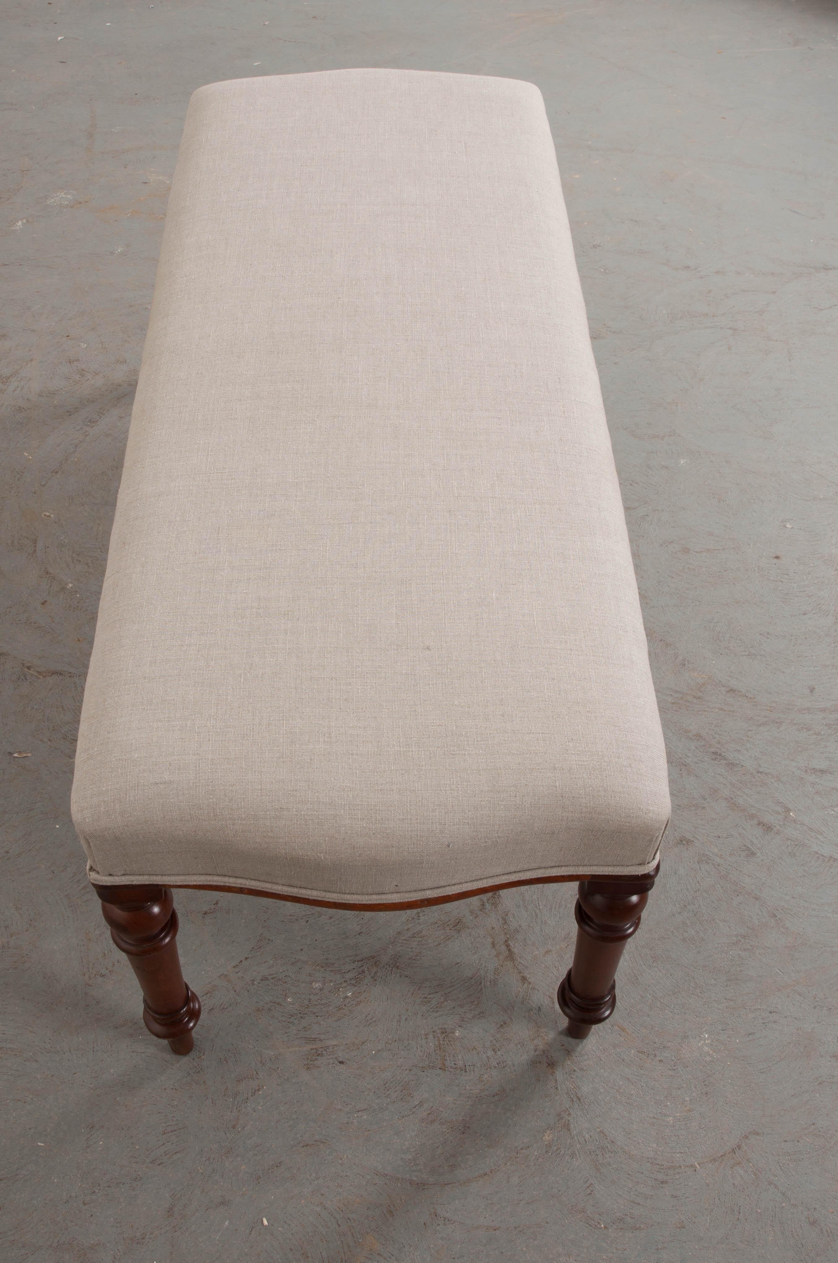 English 19th Century Upholstered Walnut Bench 1