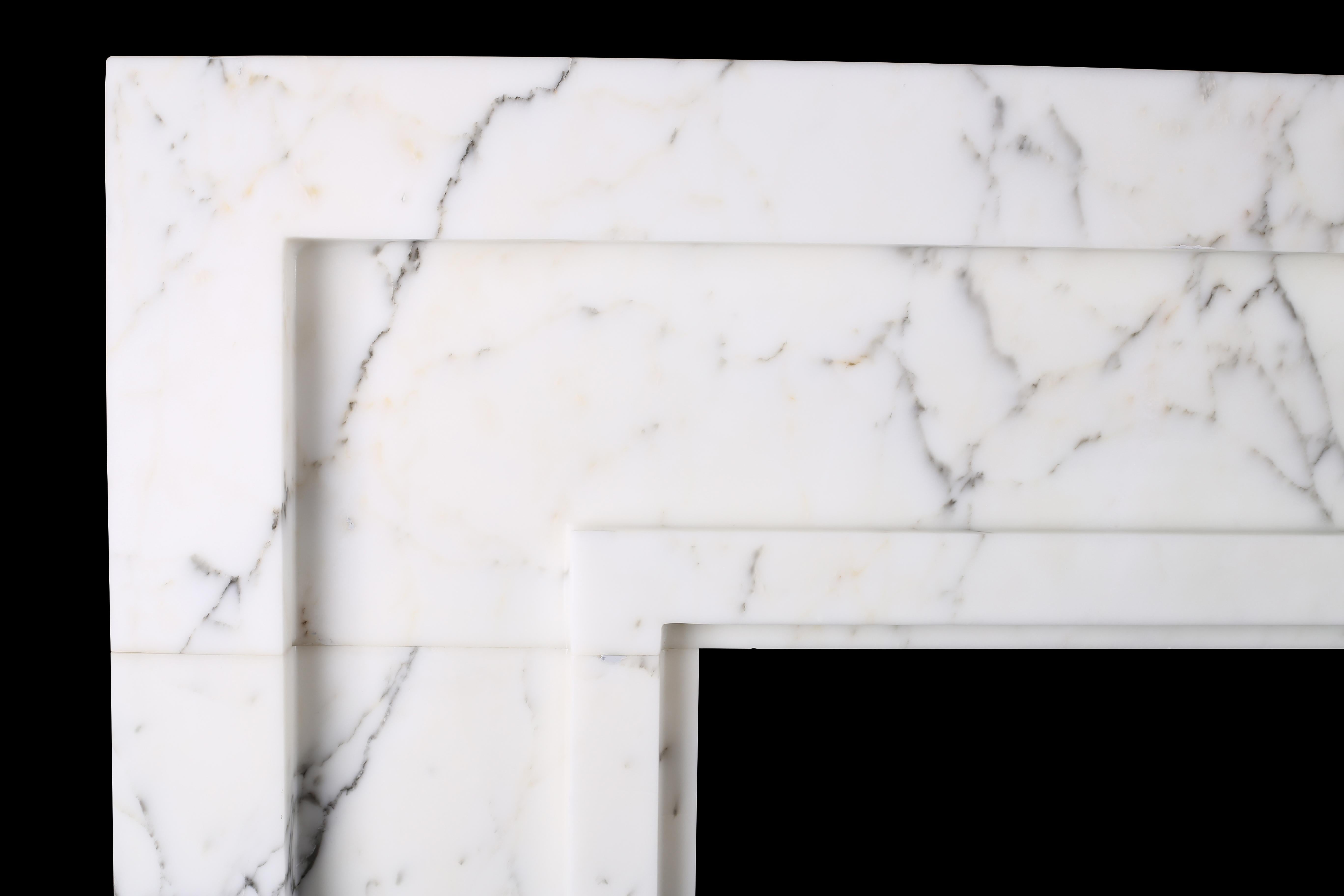 Contemporary Stylish, Elegant Grand Bolection Fireplace Surround in Italian Arabescato Marble For Sale