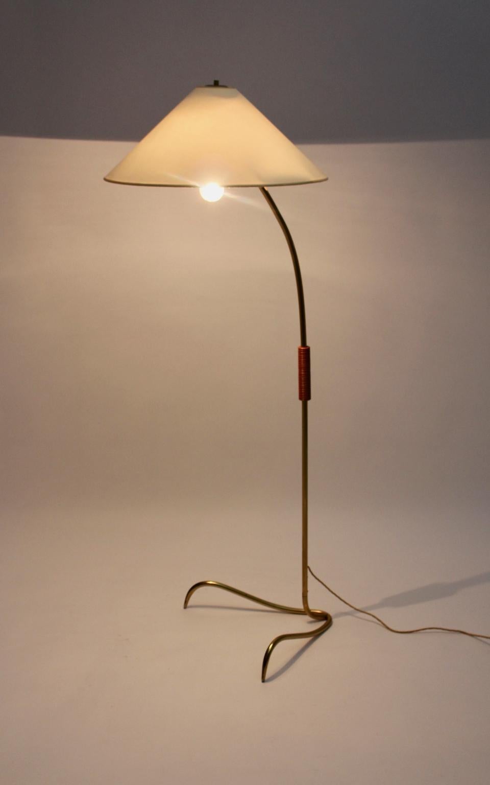 Austrian Mid Century Modern Brass Clawfoot Floor Lamp by Rupert Nikoll, 1950s, Vienna For Sale