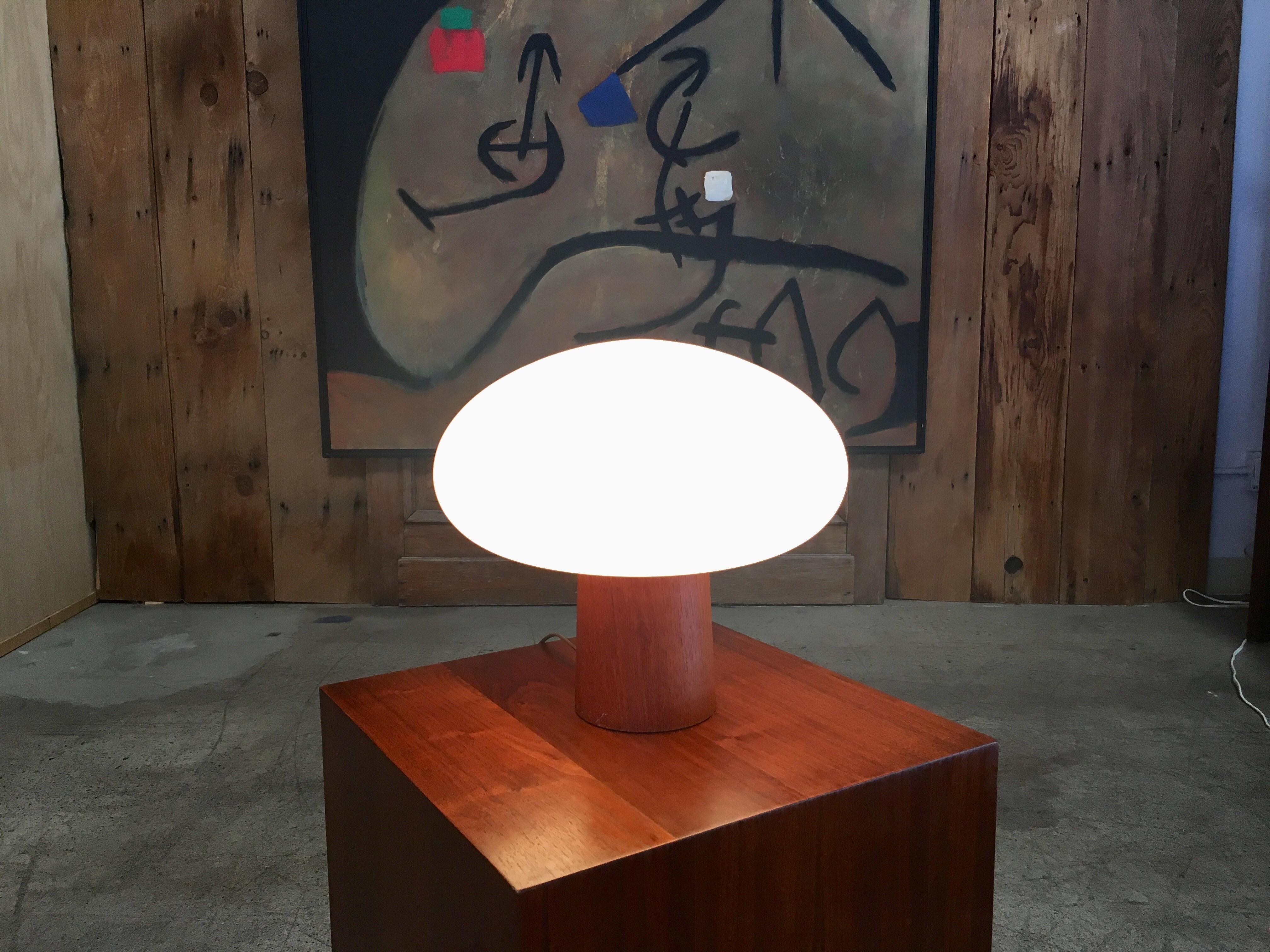 Mid-Century Modern Mushroom Lamp Frosted Glass with Teak base