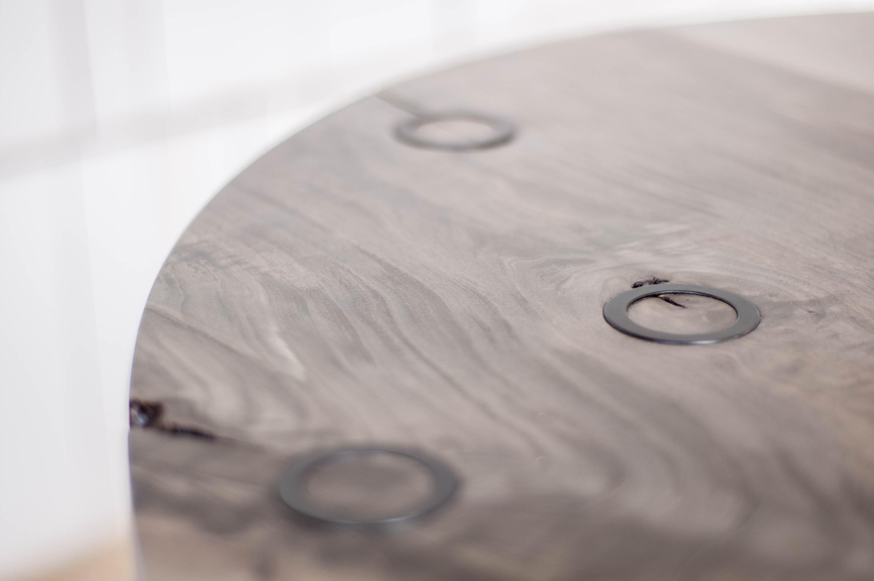 Cast Oval Bronze Shaker Table in Oxidized Maple and Blackened Bronze