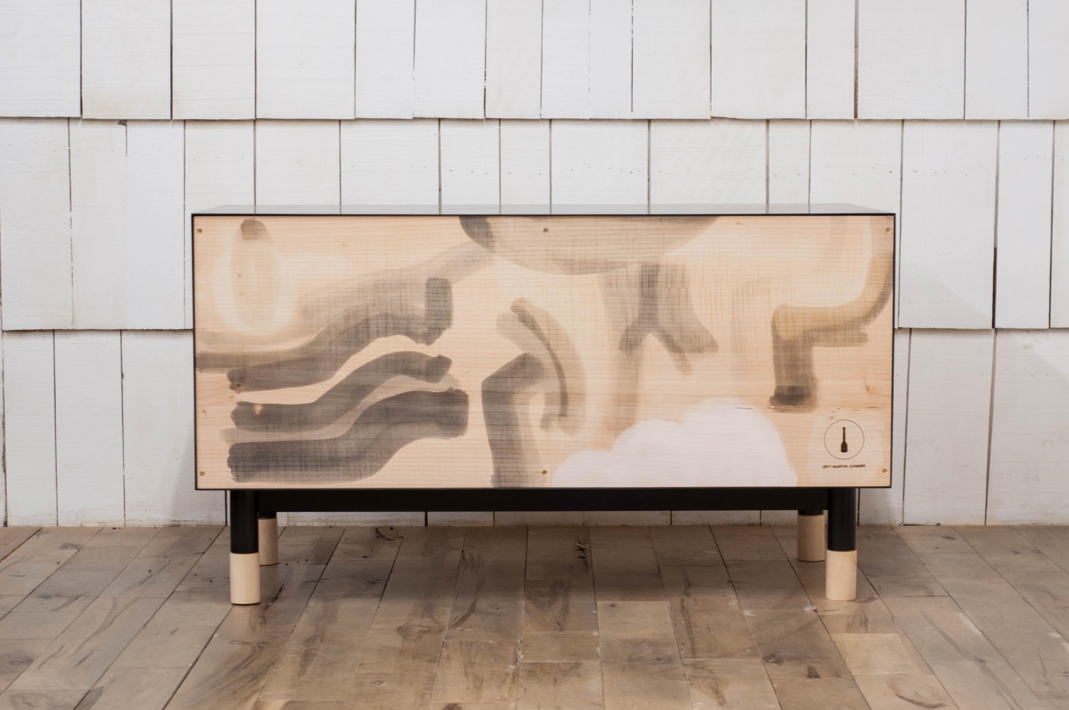 Contemporary Painted Credenza with Blackened Steel Case