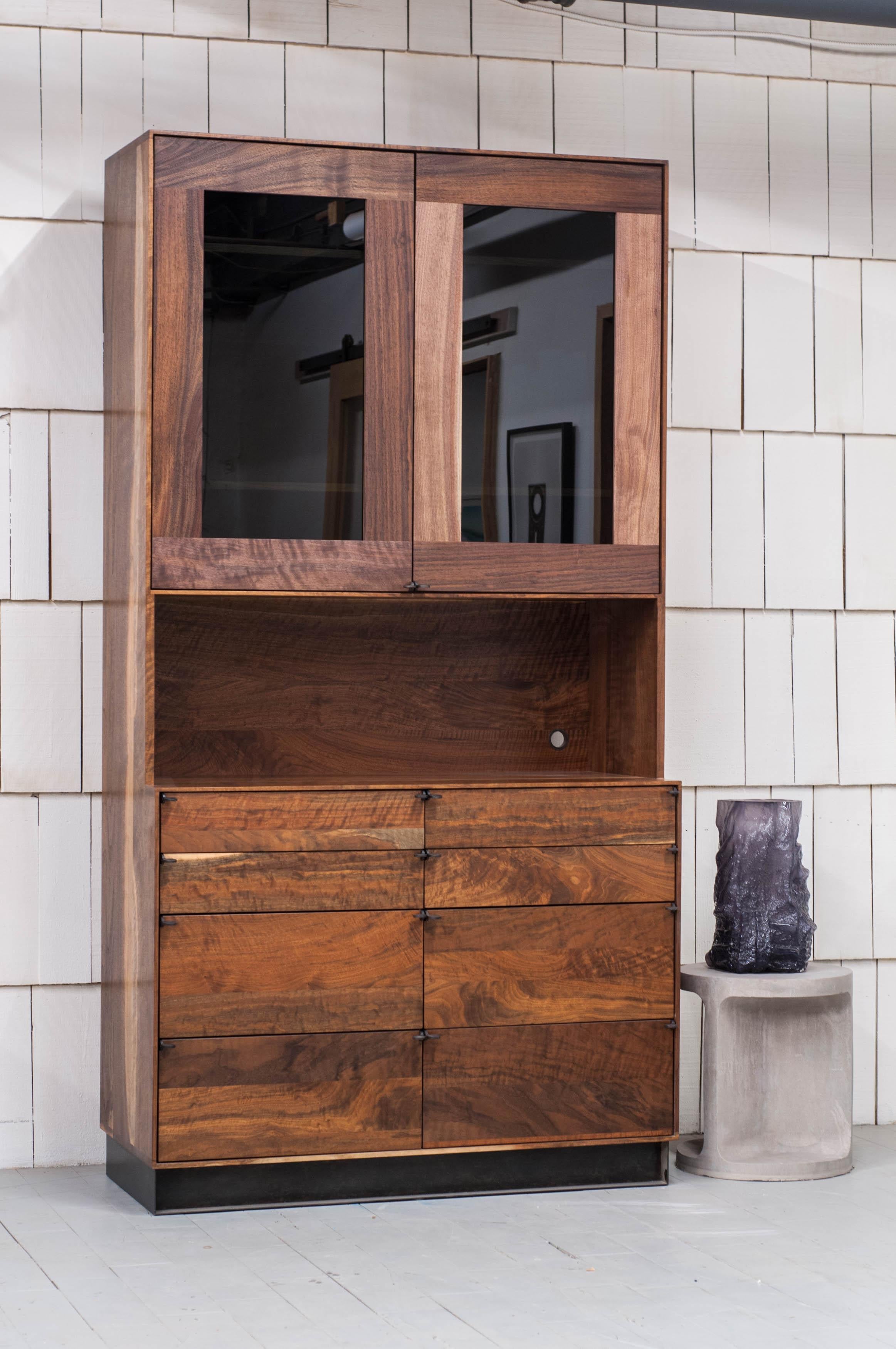 Field Hutch in Claro Walnut with Smoked Glass Doors In New Condition In Vancouver, BC