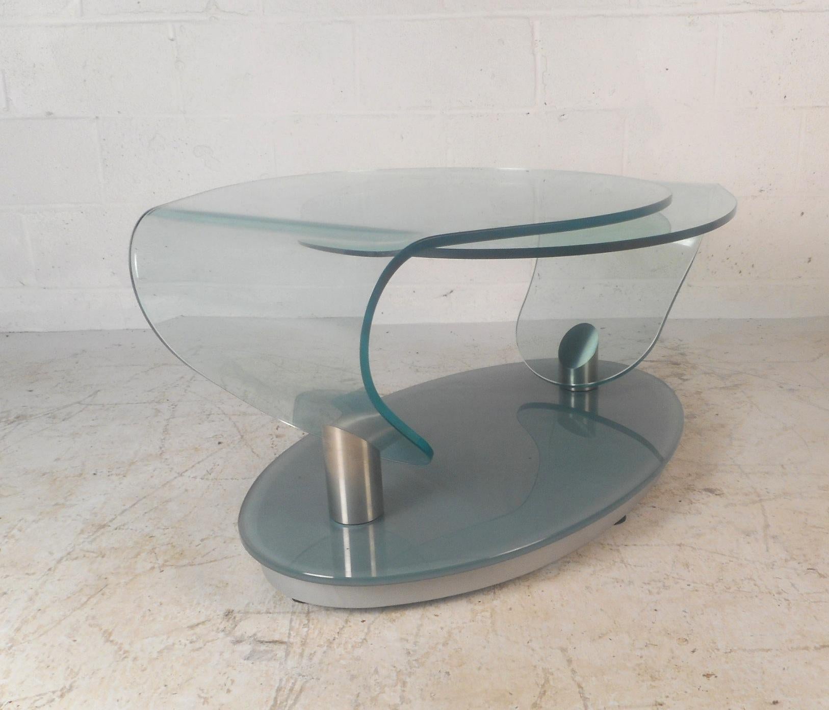 MidCentury Modern Free Form Swivel Glass Top Coffee Table at 1stDibs glass swivel coffee
