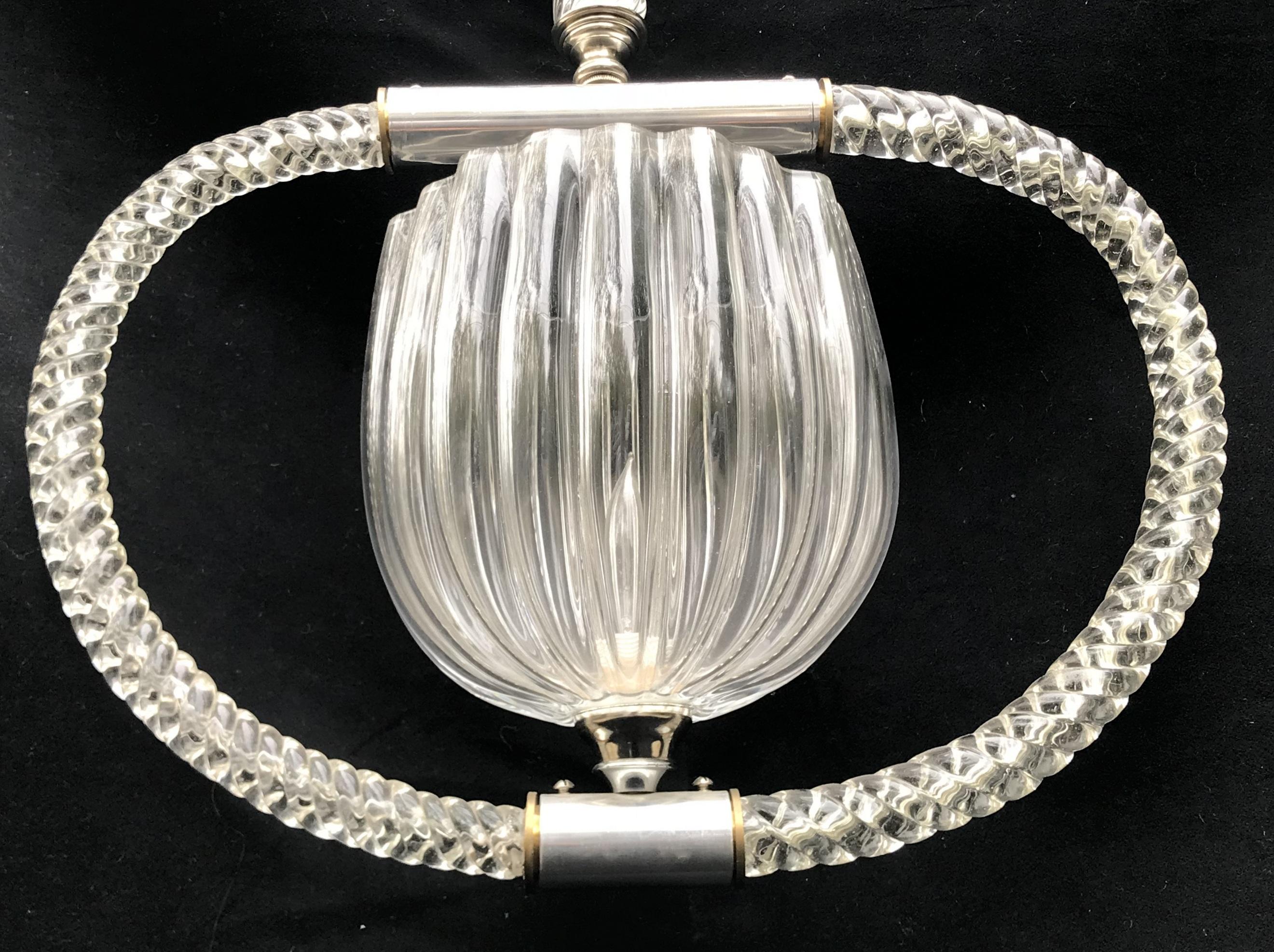 Bronze Wonderful Mid-Century Modern Bell Art Glass Pendent Baccarat Chandelier Lantern For Sale