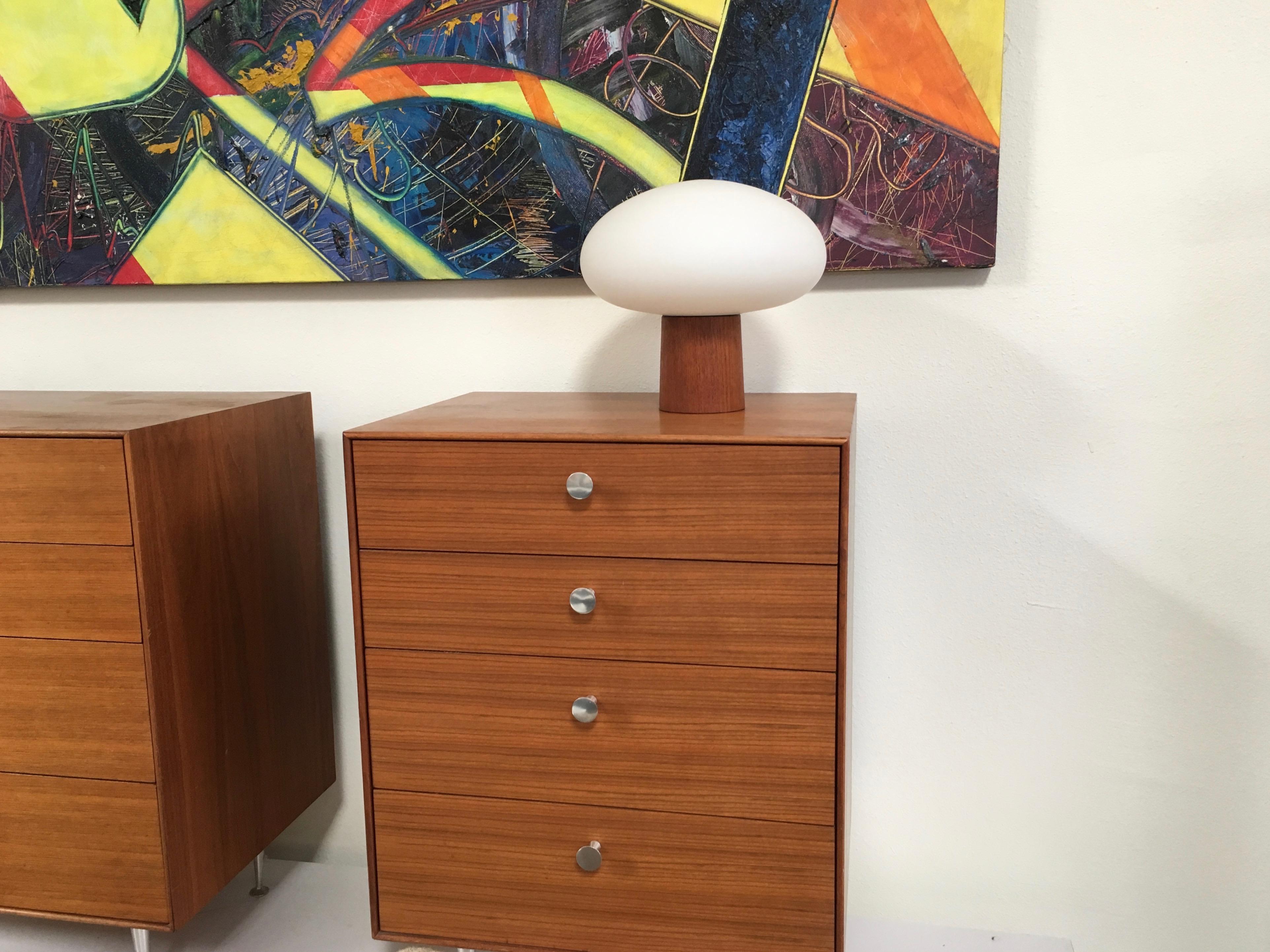 Mushroom Lamp Frosted Glass with Teak base In Good Condition In Denton, TX