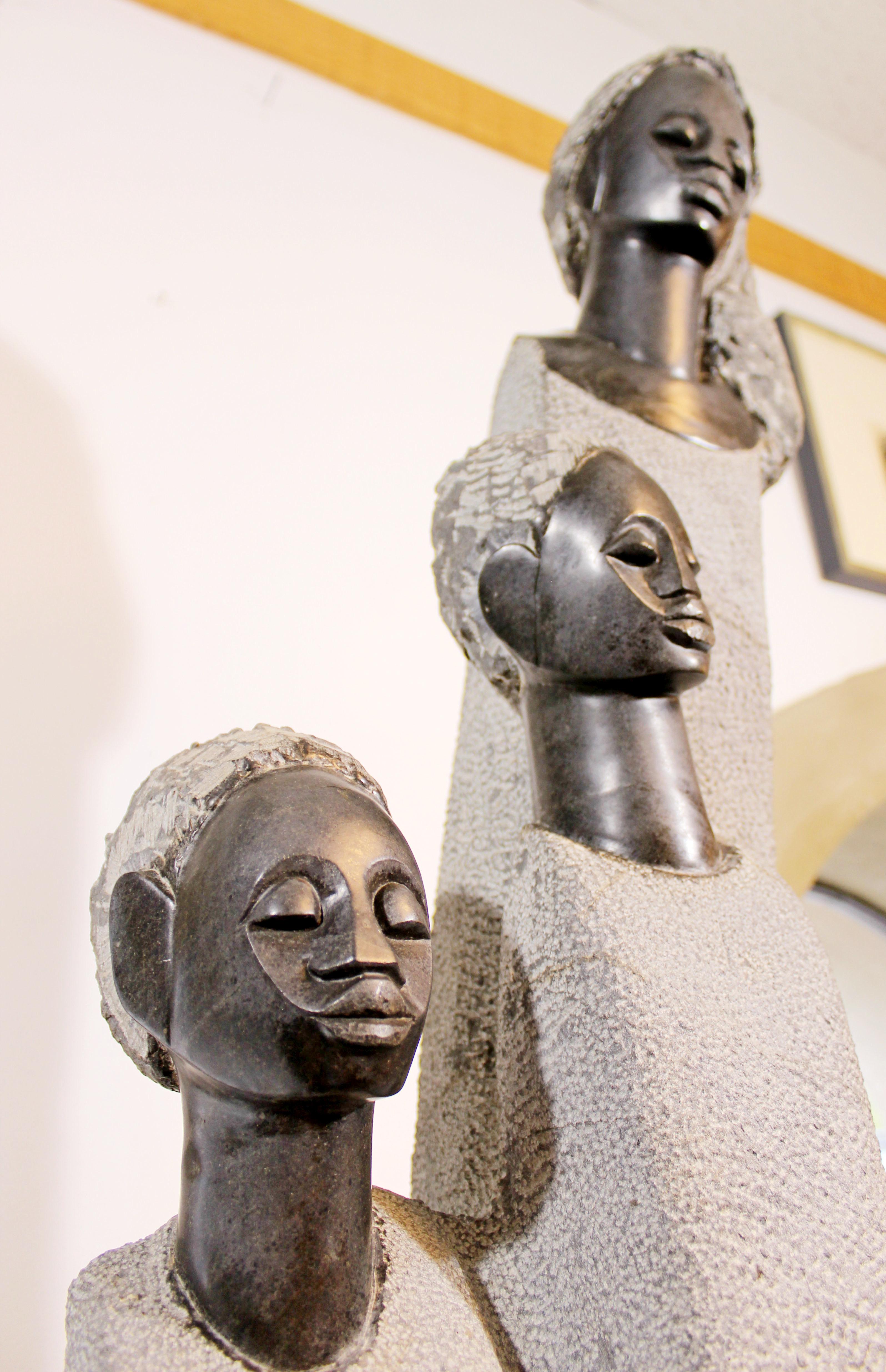 20th Century African Stone Table Sculpture on Mahogany Wood Base Signed Joe Mutasa