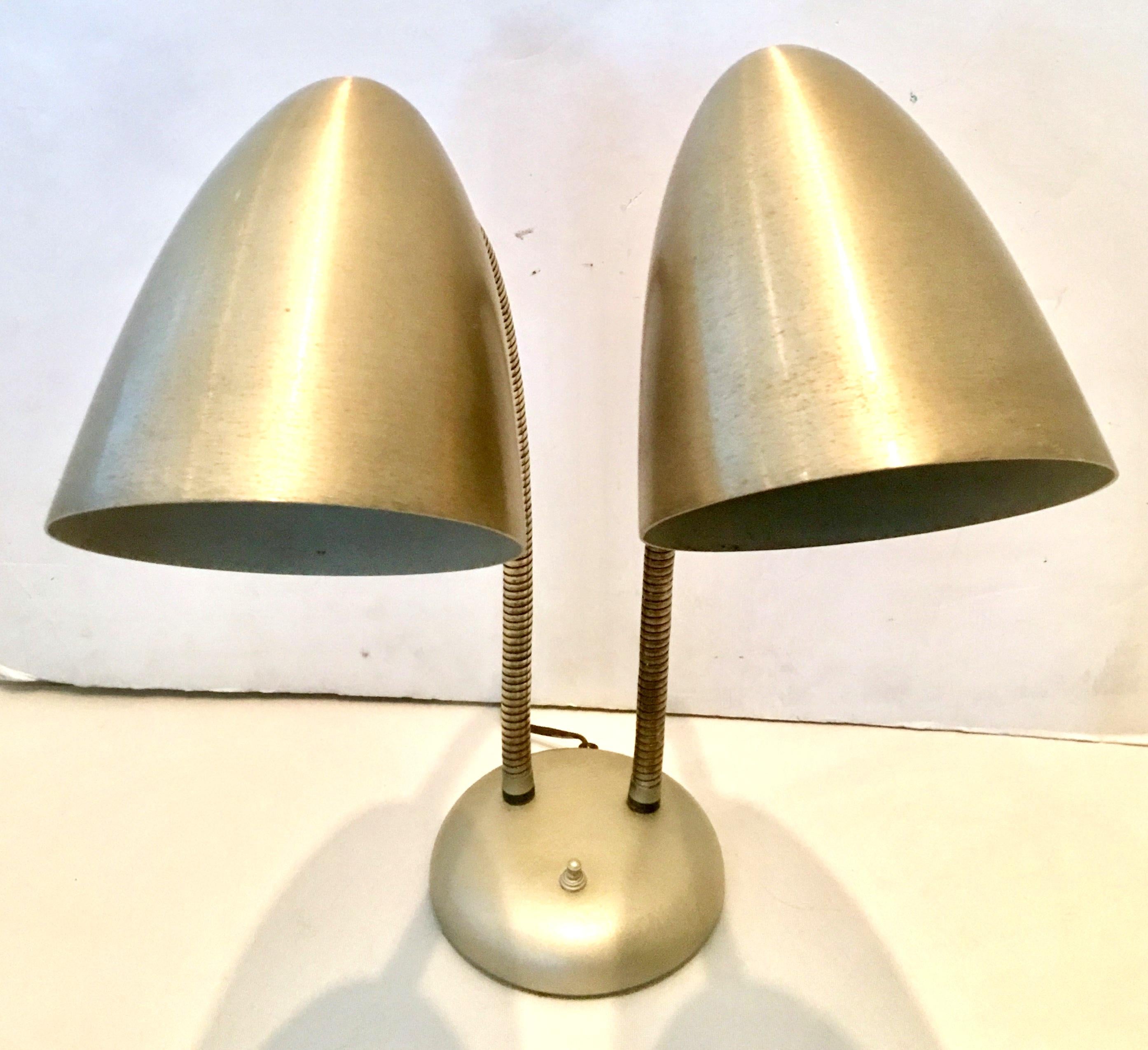 Metal 1950'S Gold Double Shade Goose Neck Lamp by Prescolite For Sale