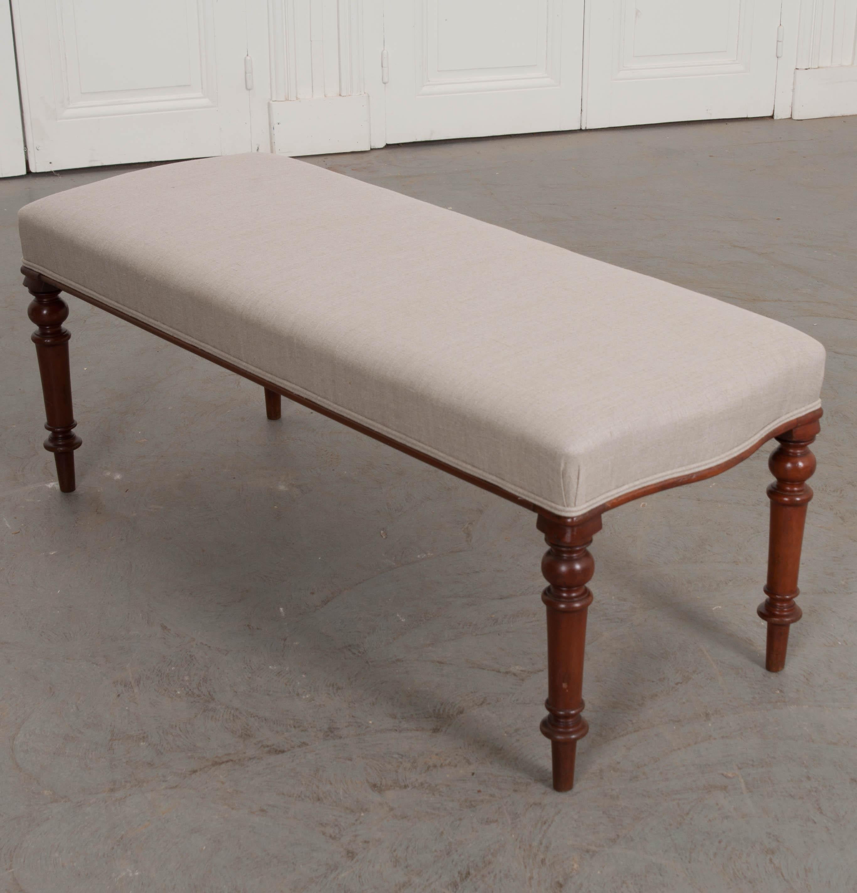 English 19th Century Upholstered Walnut Bench 5