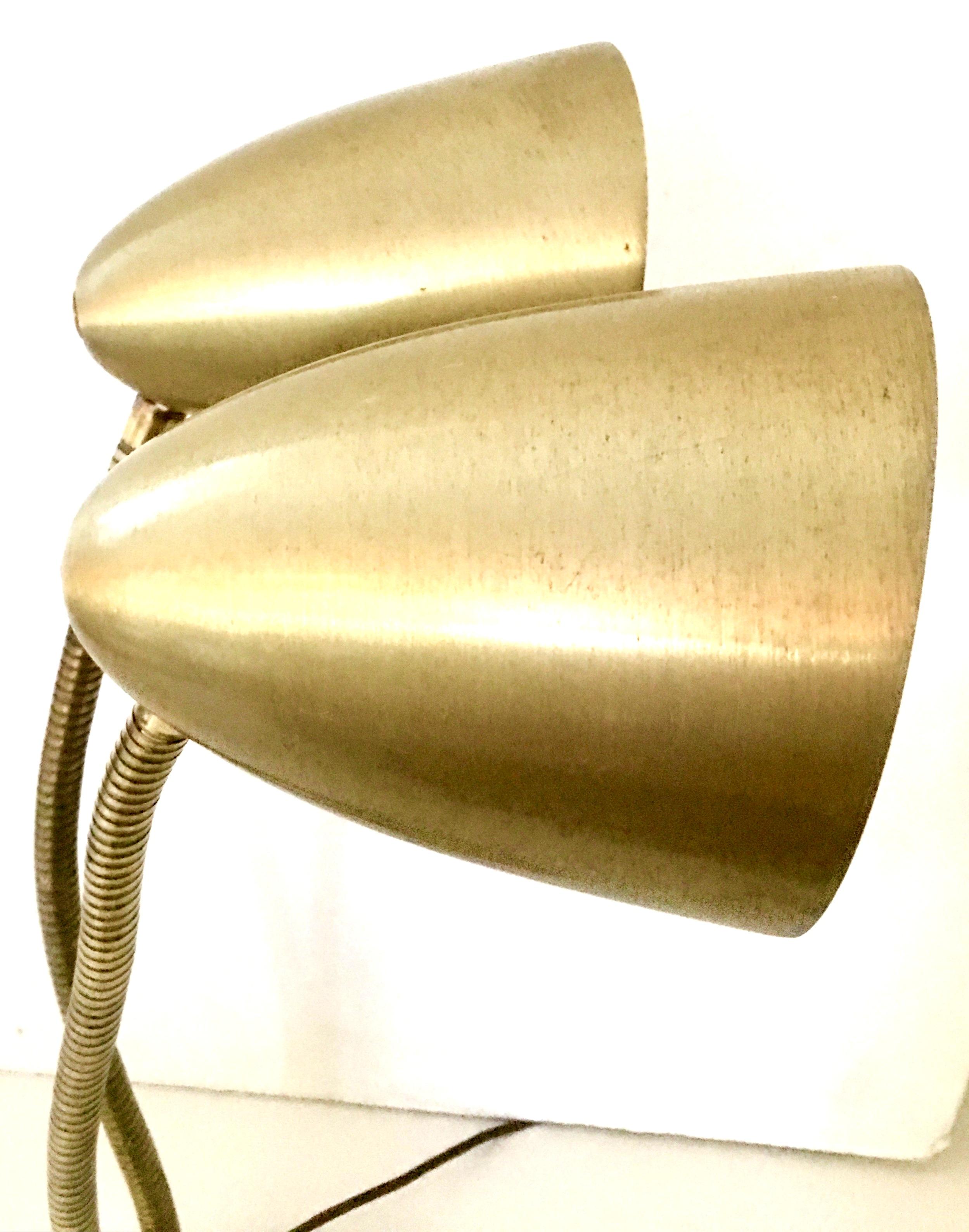1950'S Gold Double Shade Goose Neck Lamp by Prescolite For Sale 2