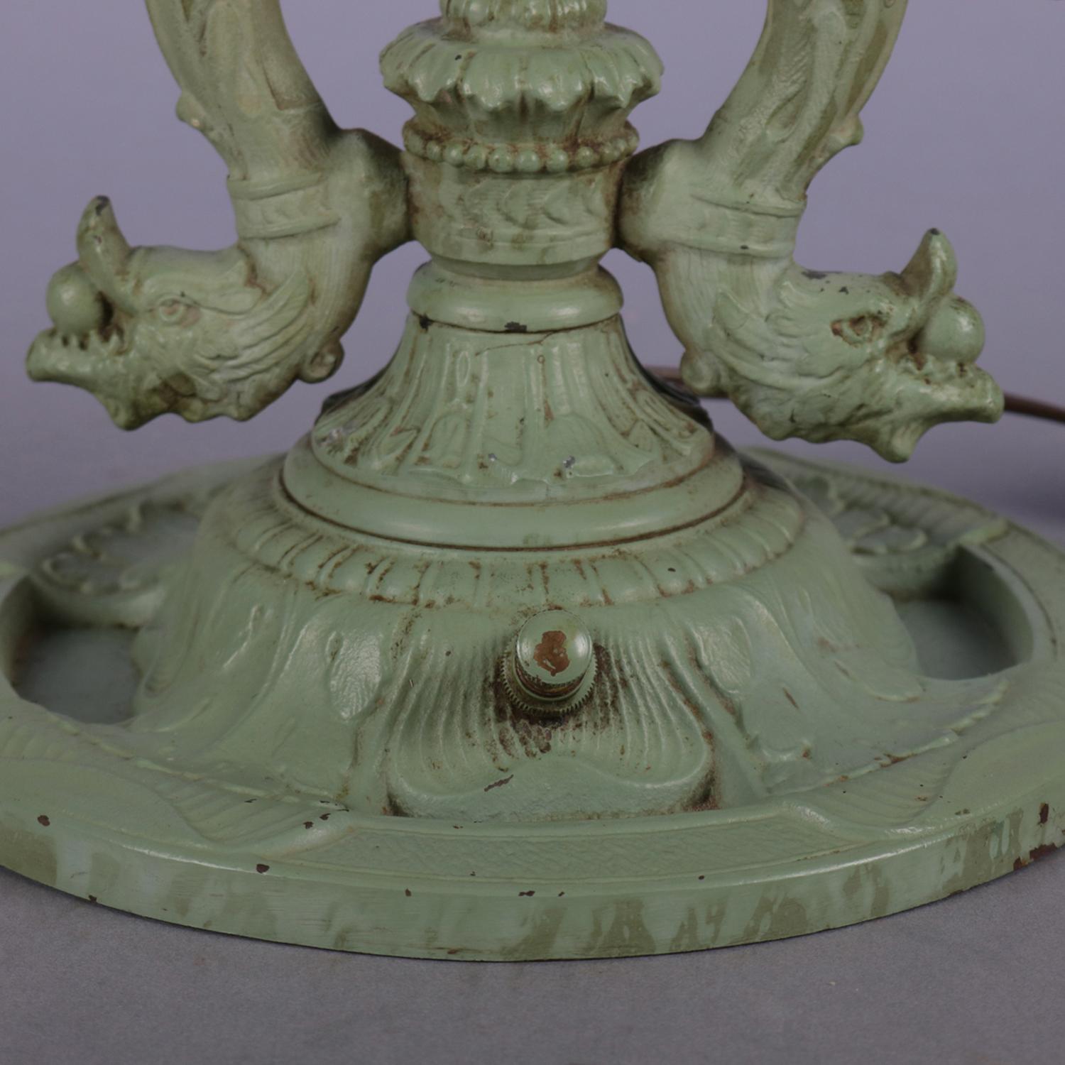 19th Century French Reverse Painted Rainaud Figural Rare Form Bouillotte Table Lamp