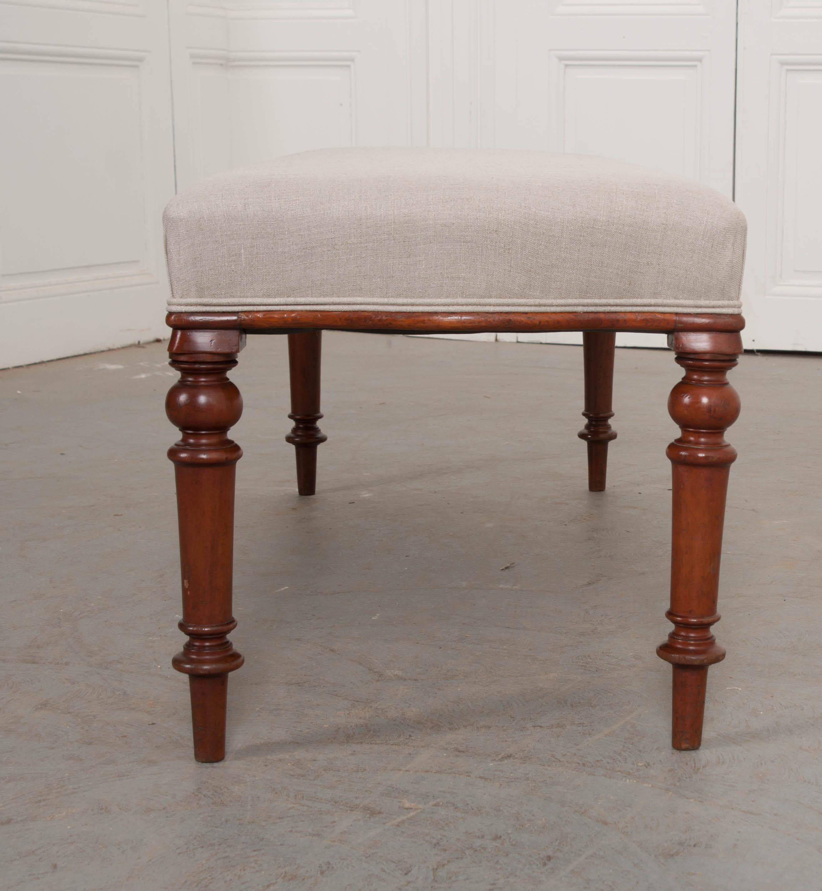 English 19th Century Upholstered Walnut Bench 6