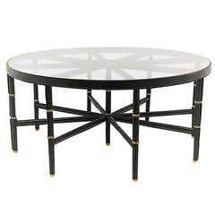 Recent Edition of Jacques Adnet Coffe Table Model, Stitched Leather and Brass