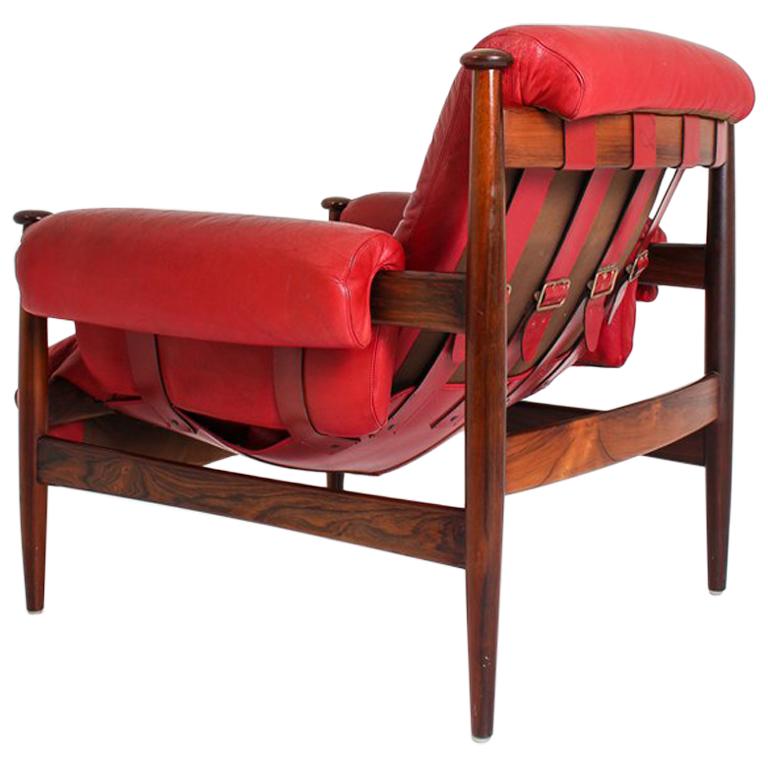 Scandinavian Leather and Rosewood Lounge Chair "Amiral" by Eric Merthen