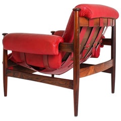 Chaise longue scandinave en cuir et bois de rose "Amiral" par Eric Merthen