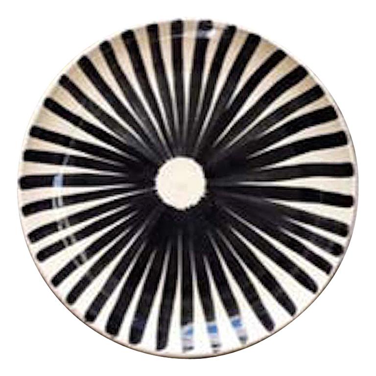 Handmade Ceramic Black and White Ray Pattern Dinner Plates, in Stock
