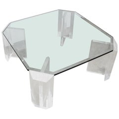 Lucite and Glass Square Cocktail Table