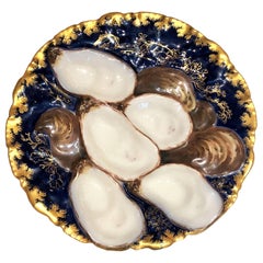 Ancienne assiette à huîtres française, motif Turquie, signée "Haviland Limoges"