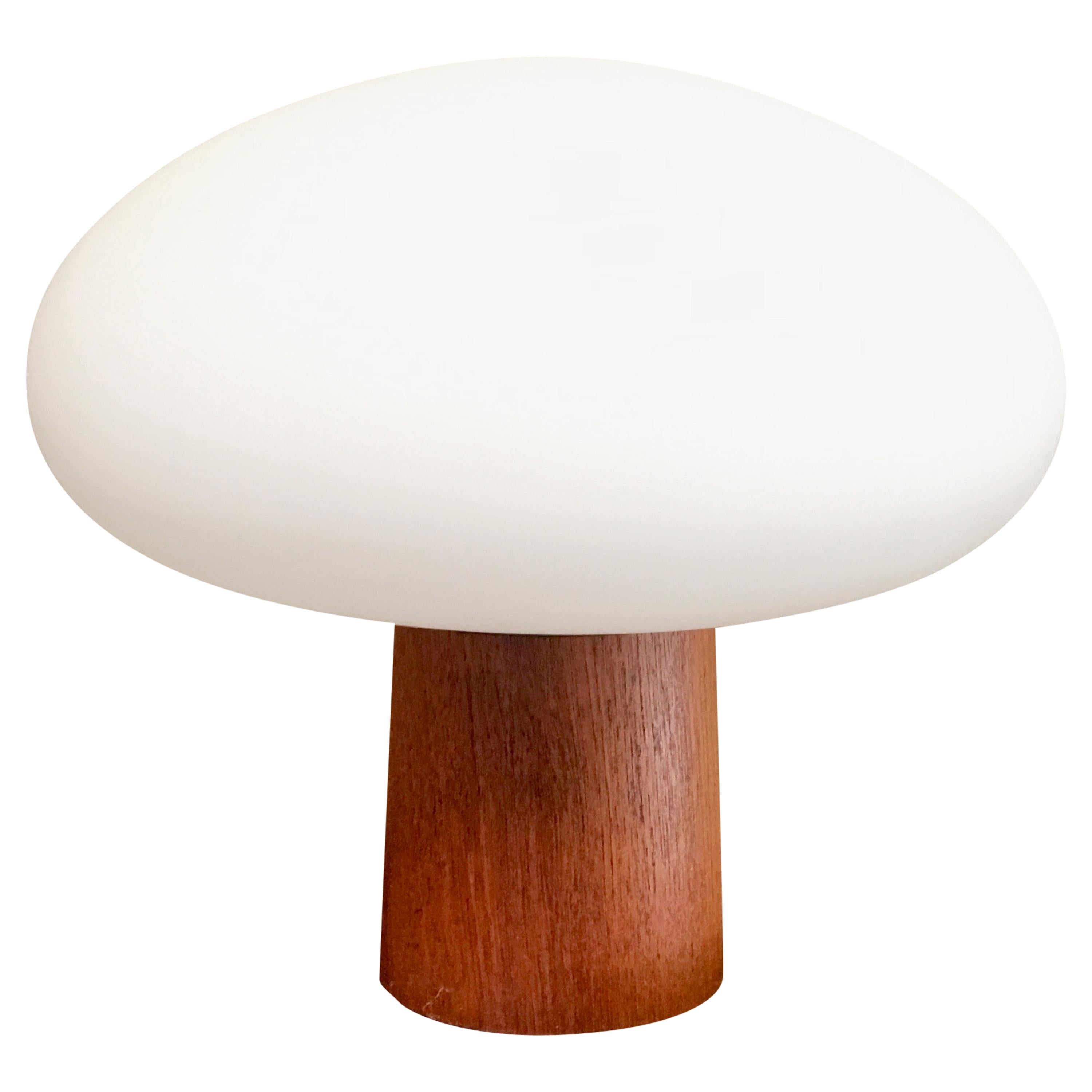 Mushroom Lamp Frosted Glass with Teak base