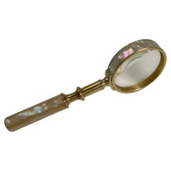 Fine Quality Antique English Brass and Mother-of-Pearl Magnifying Glass