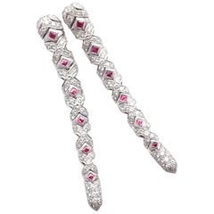 Bulgari Diamond and Ruby Long Drop White Gold Earrings