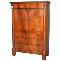 Empire Style Secretaire in Walnut with French Leather Top from 1820