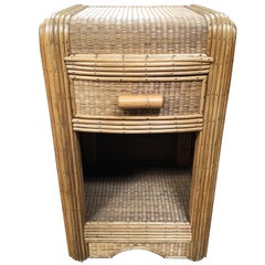 Streamline Stick Rattan Side Table with Grass Mat Coverings