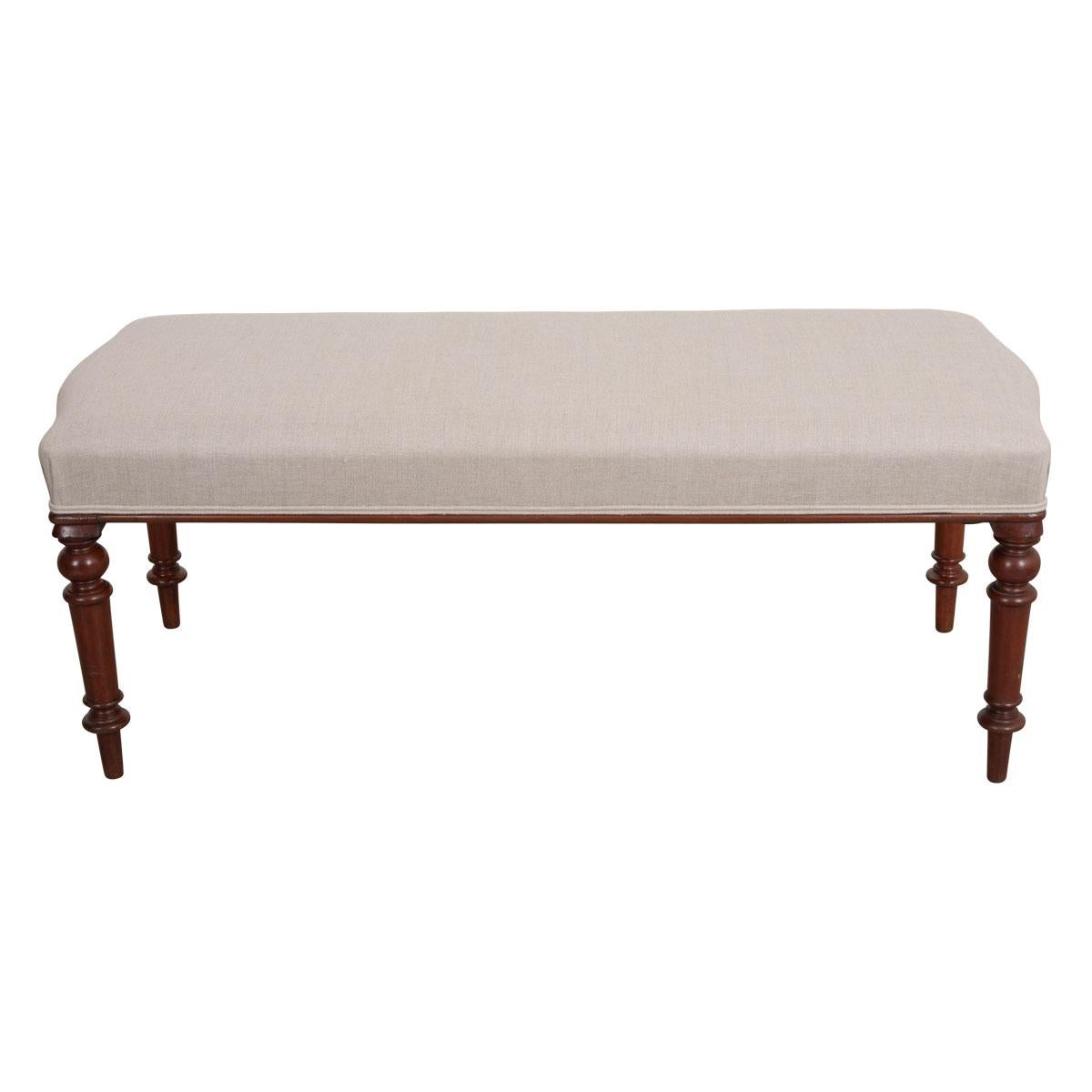 English 19th Century Upholstered Walnut Bench