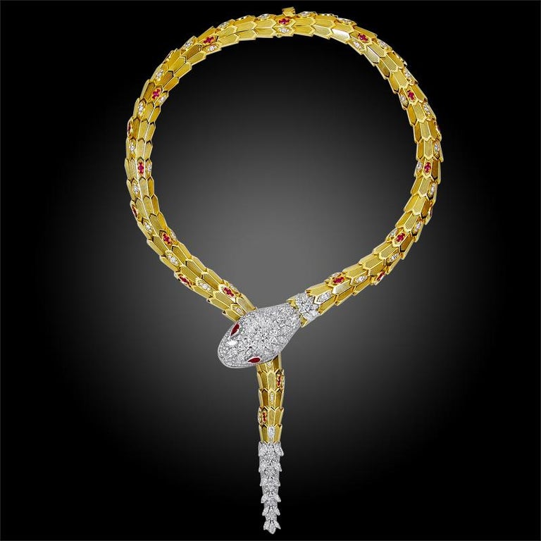 Bulgari Diamond And Ruby Serpenti Gold Necklace For Sale At 1stdibs
