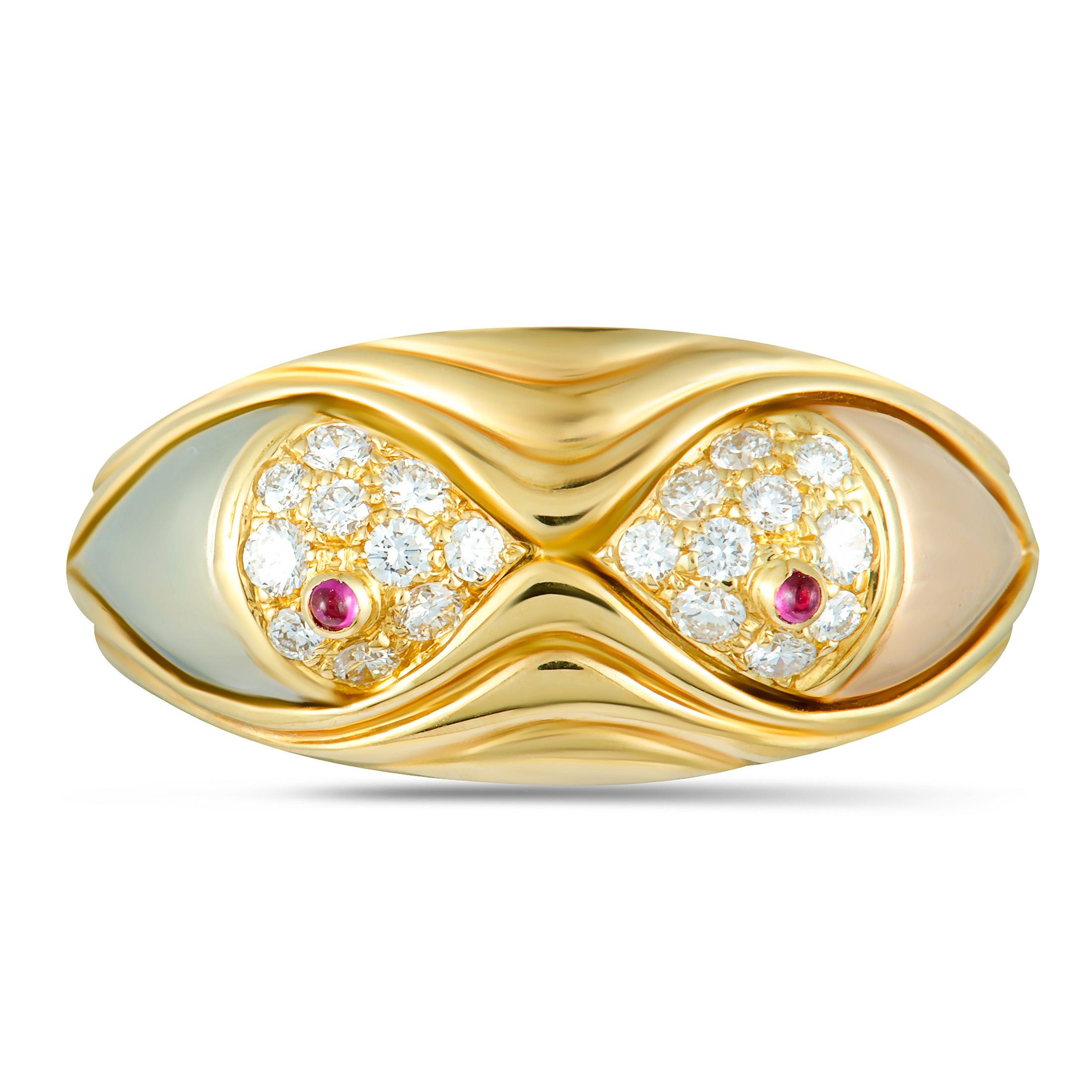 Bulgari Diamond and Ruby Yellow, White, and Rose Gold Band Ring 1