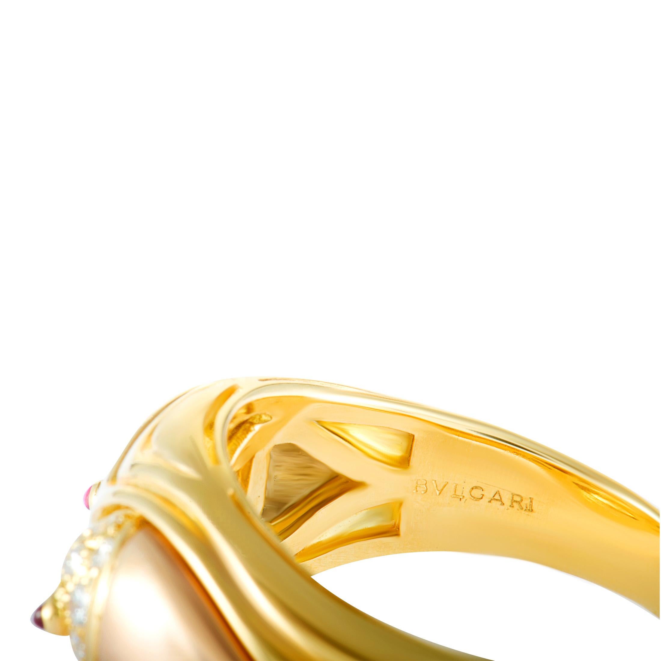 Bulgari Diamond and Ruby Yellow, White, and Rose Gold Band Ring 3