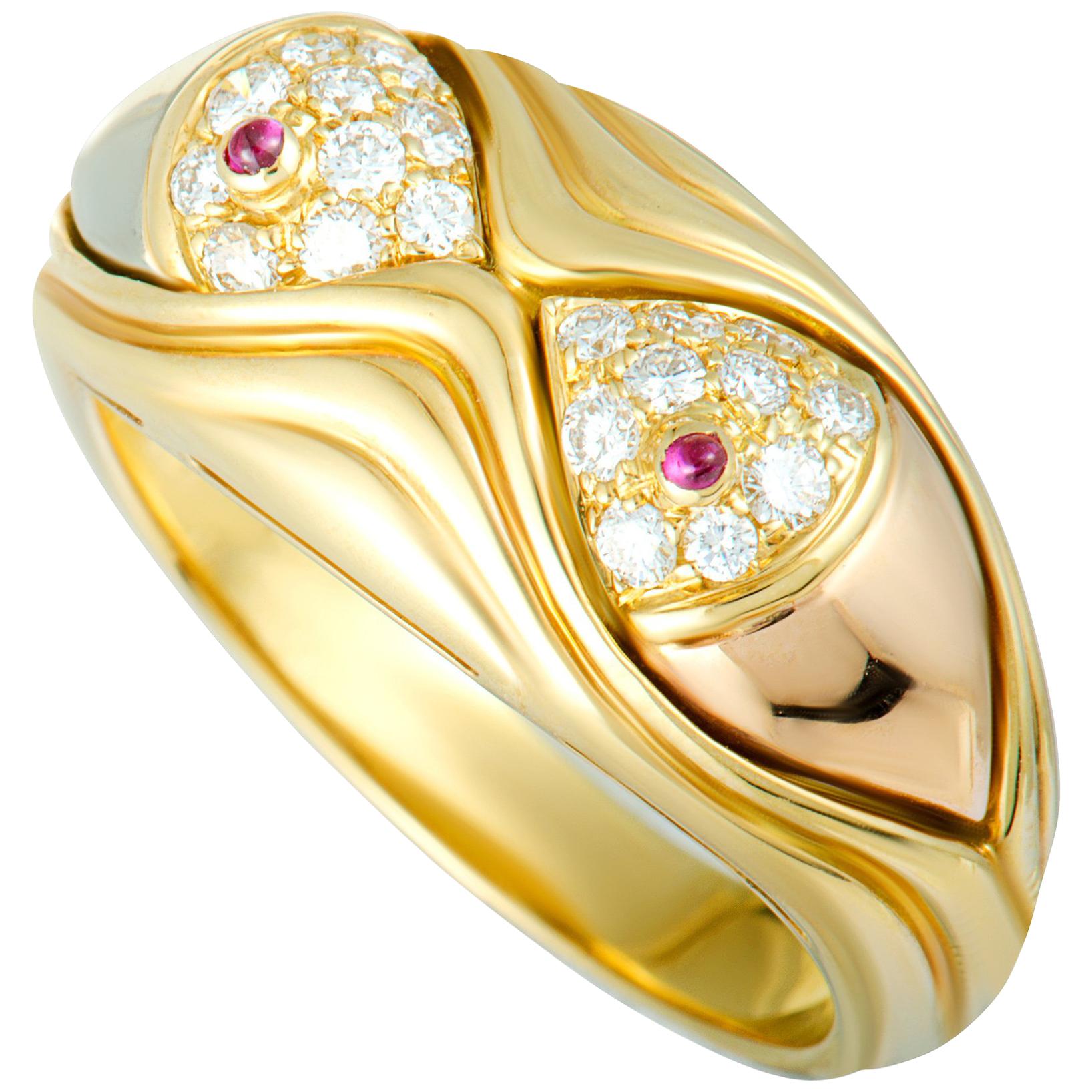 Bulgari Diamond and Ruby Yellow, White, and Rose Gold Band Ring
