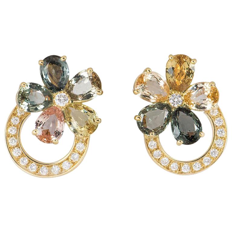 Bulgari Diamond and Sapphire Flower Earrings