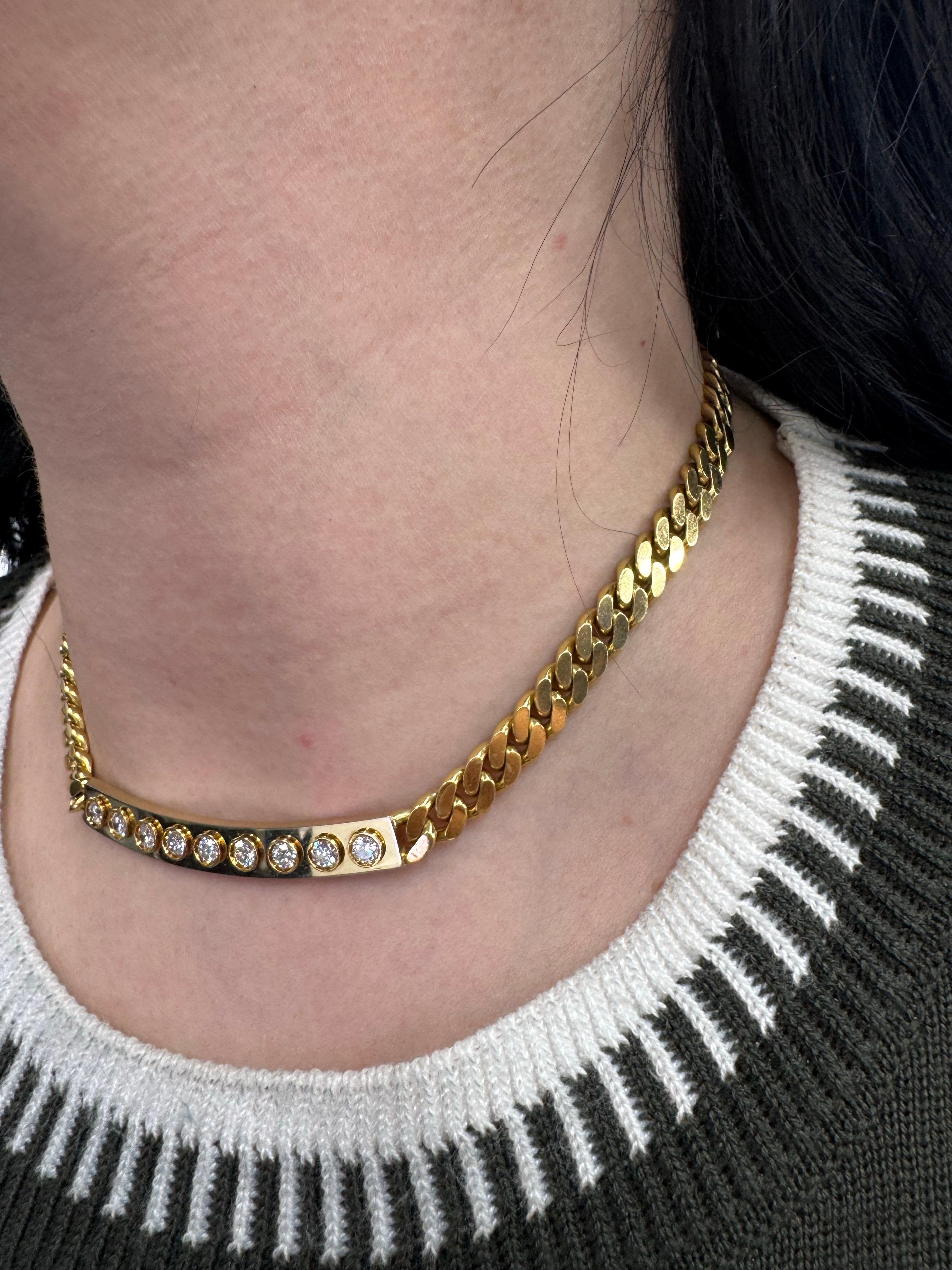 Bulgari Collana con Diamanti Bar Cuban Link 1,62 Carati Oro Giallo 18 Carati 72,2 GR In condizioni ottime in vendita a New York, NY