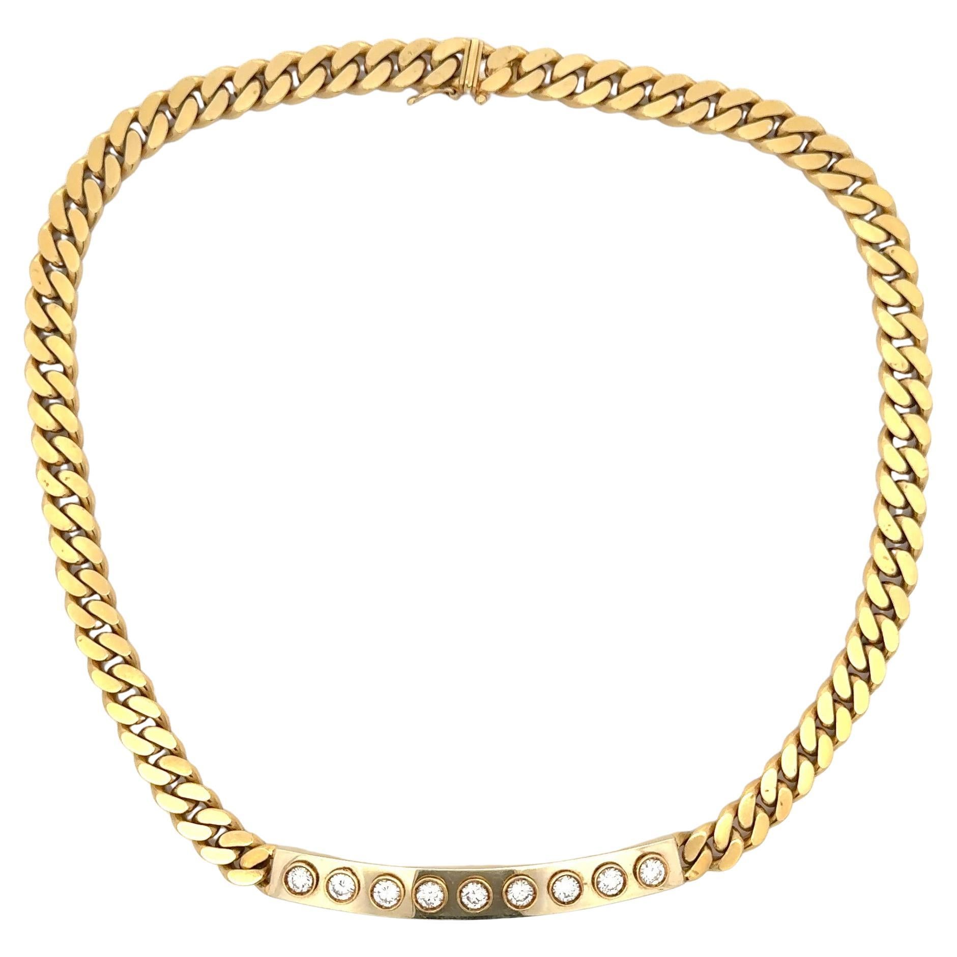 Bulgari Diamond Bar Cuban Link Necklace 1.62 Carats 18 Karat Yellow Gold 72.2 GR