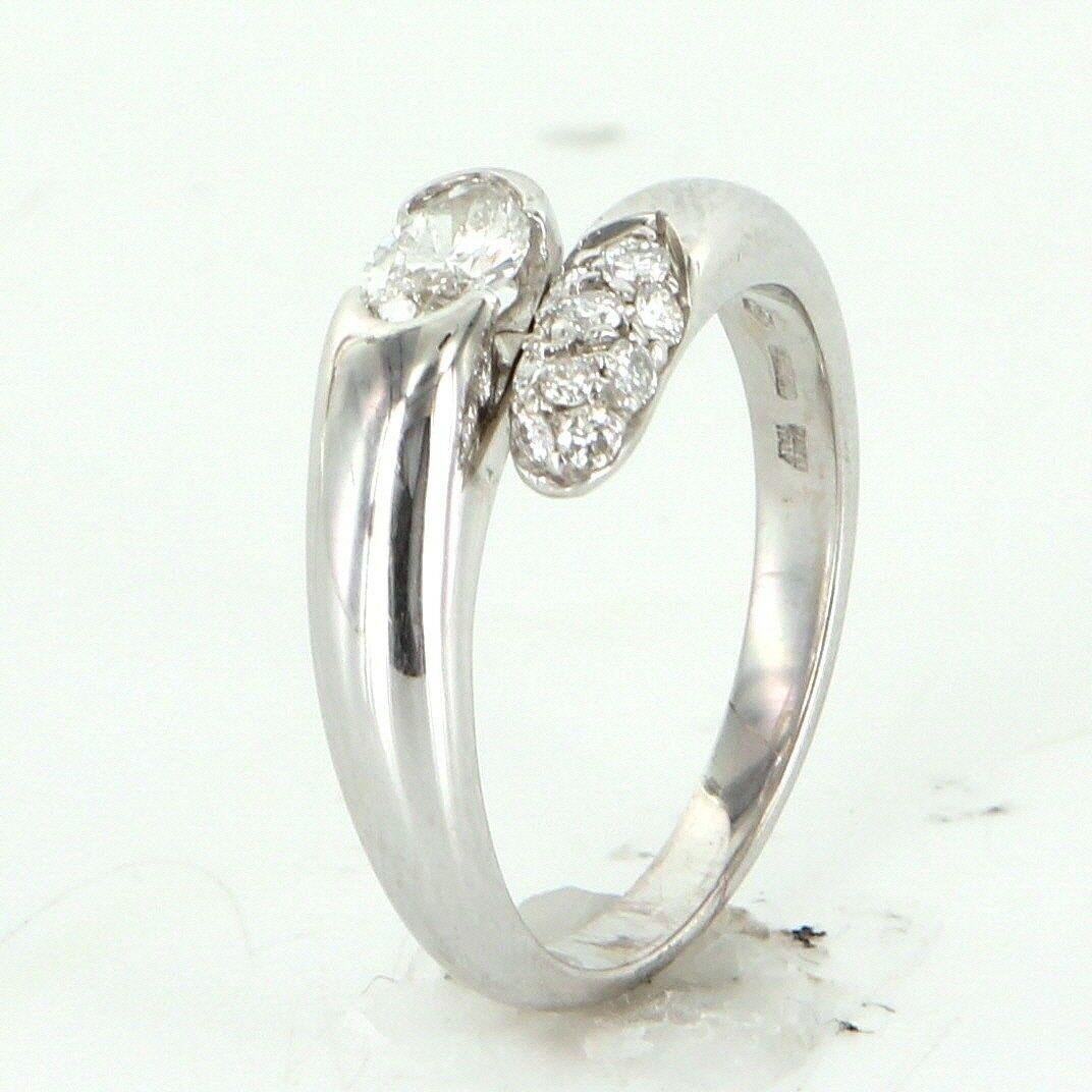 Oval Cut Bulgari Diamond Bypass Ring Estate 18 Karat Gold Designer Pre Owned Jewelry
