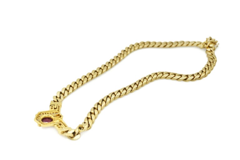 Bulgari Diamond & Cabochon Ruby 18k Gold Necklace In Excellent Condition For Sale In New York, NY