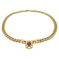 Bulgari Diamond & Cabochon Ruby 18k Gold Necklace