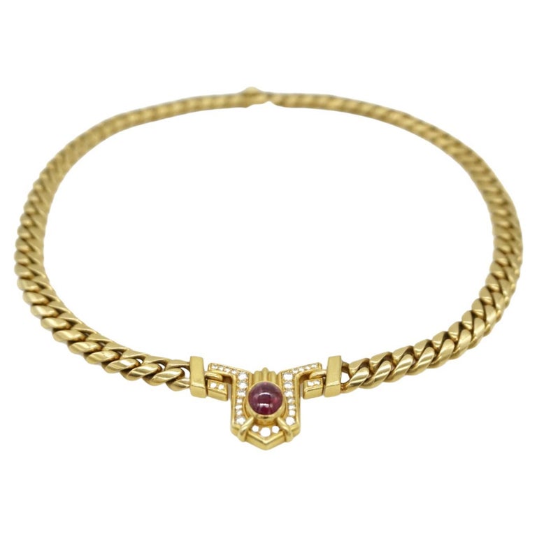 Bulgari Diamond & Cabochon Ruby 18k Gold Necklace For Sale