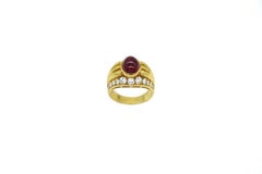 Bulgari Diamond & Cabochon Ruby 18k Gold Ring