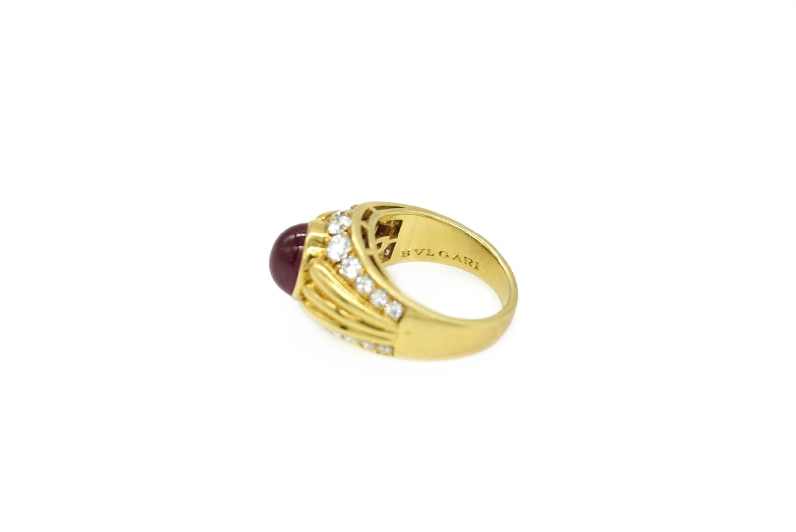 Bulgari Diamond & Cabochon Ruby 18k Gold Ring 1