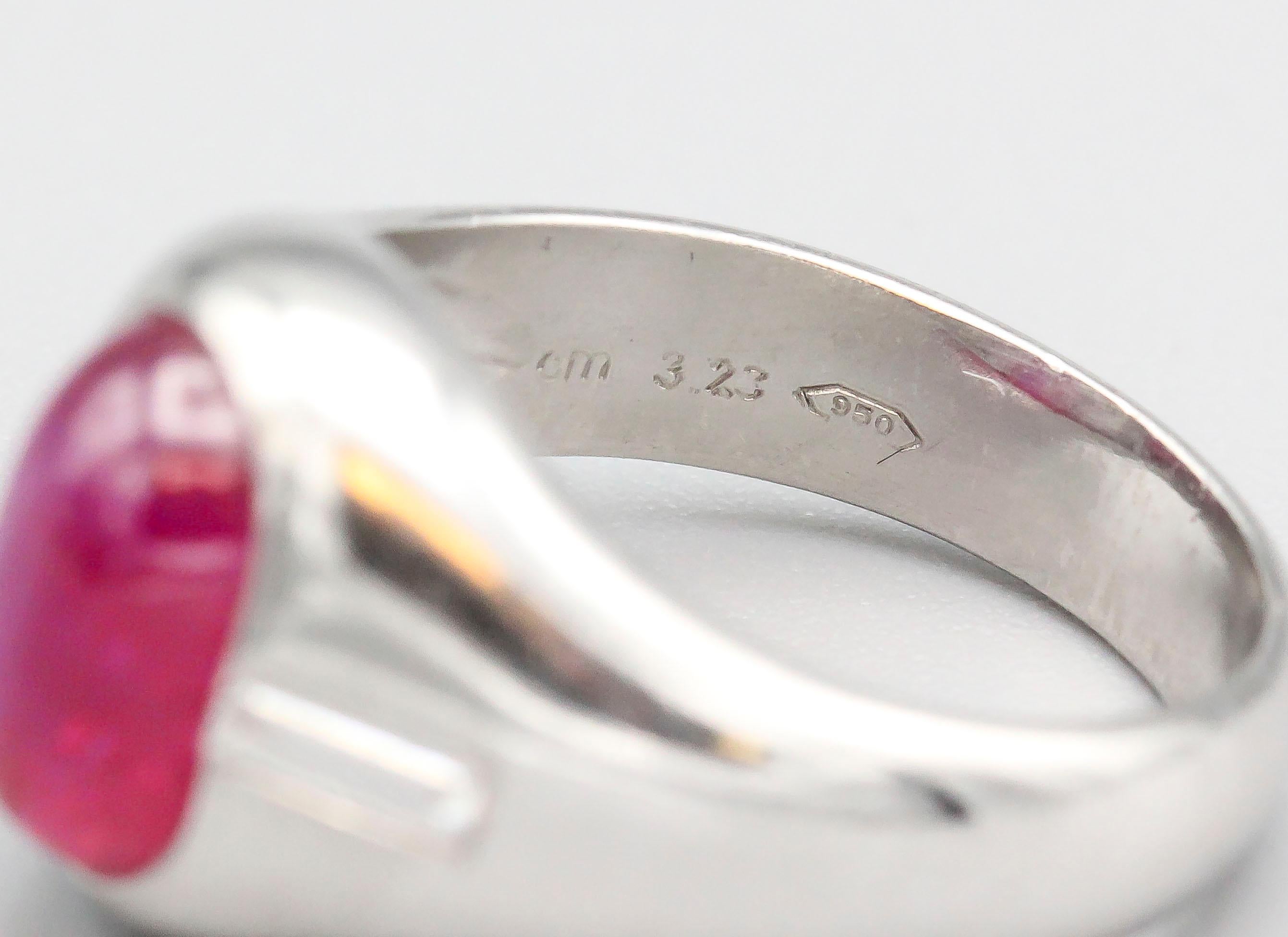 Women's or Men's Bulgari Diamond Cabochon Ruby Platinum Ring