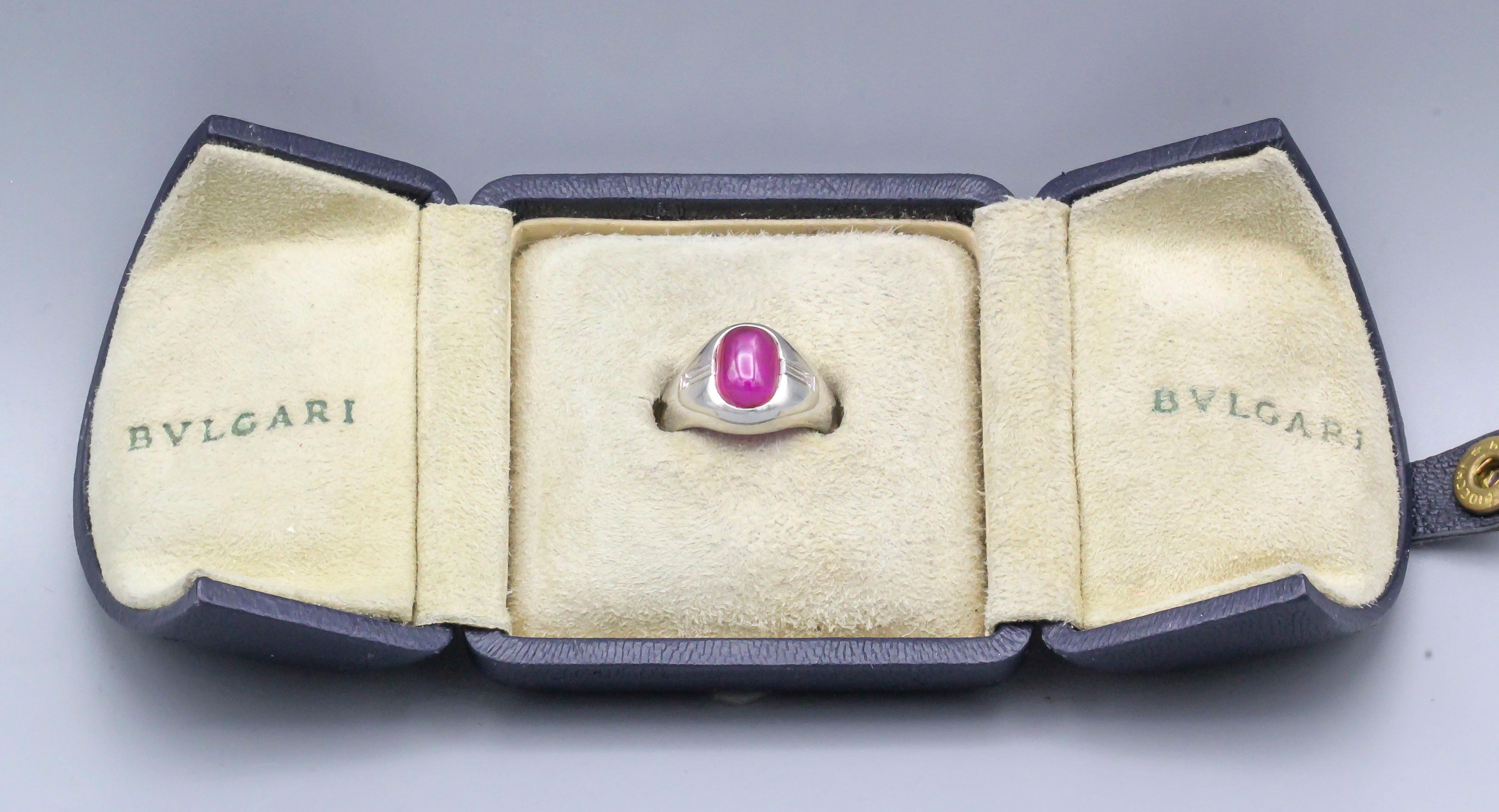 Bulgari Diamond Cabochon Ruby Platinum Ring 2